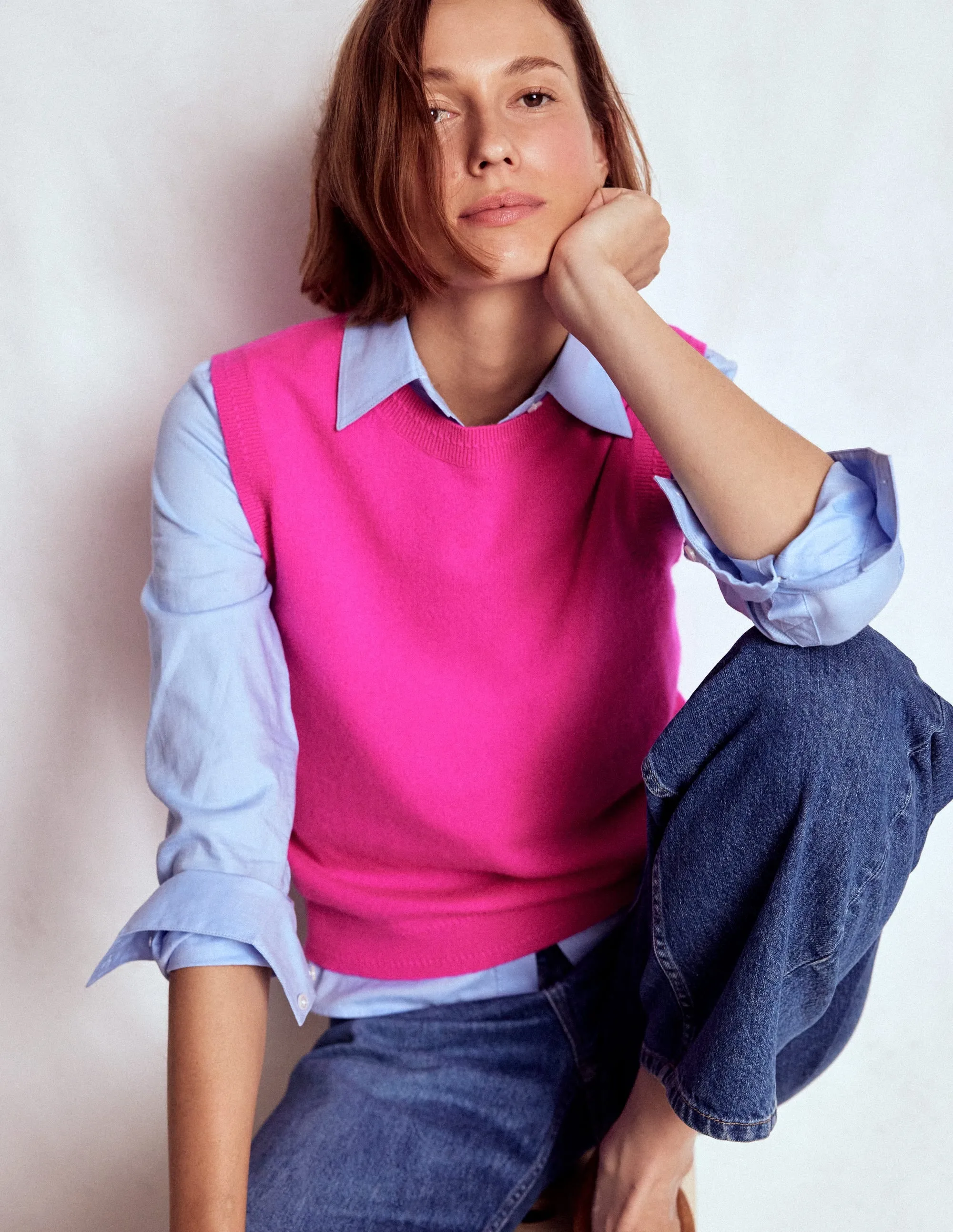 Eva Cashmere Tank-Pop Pansy Texture Detail