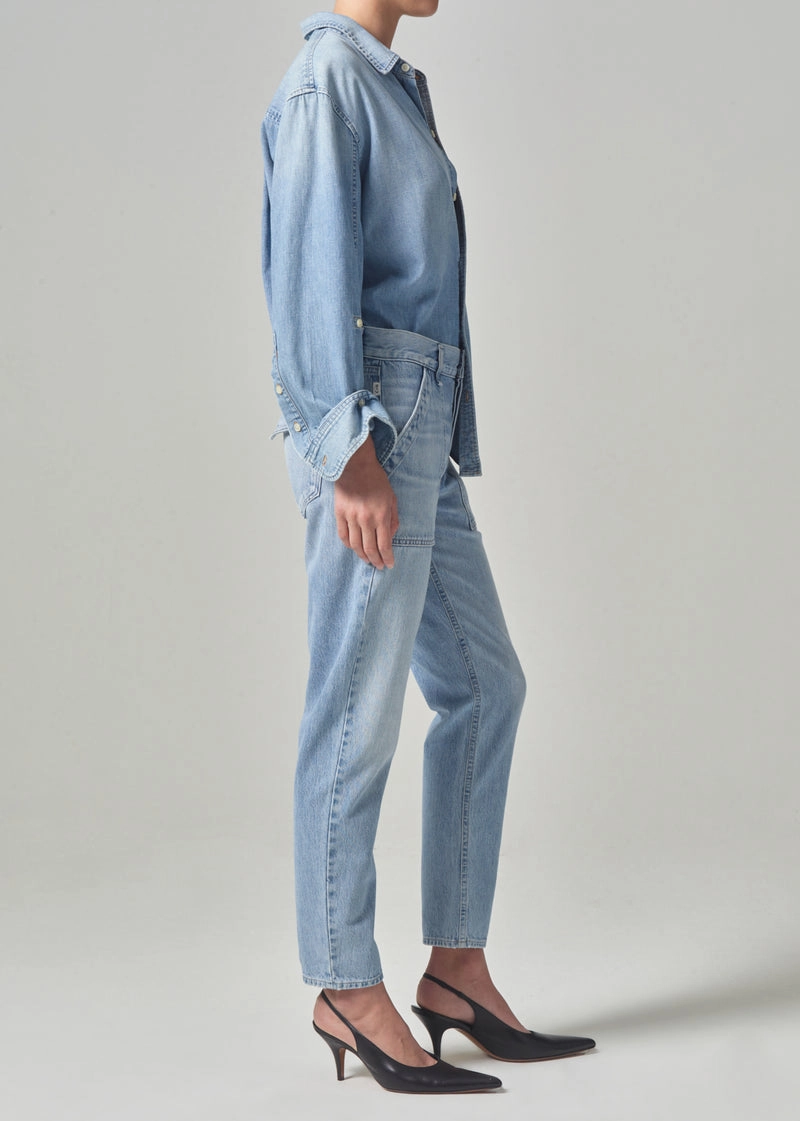 Selvedge Denim Couple Look Lightweight Leah Cargo in Pinpoint