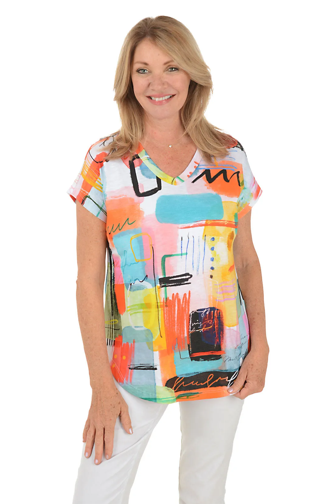 Modernist V-Neck Short Sleeve Tee DoubleLayeredShoulders Fashionable Look