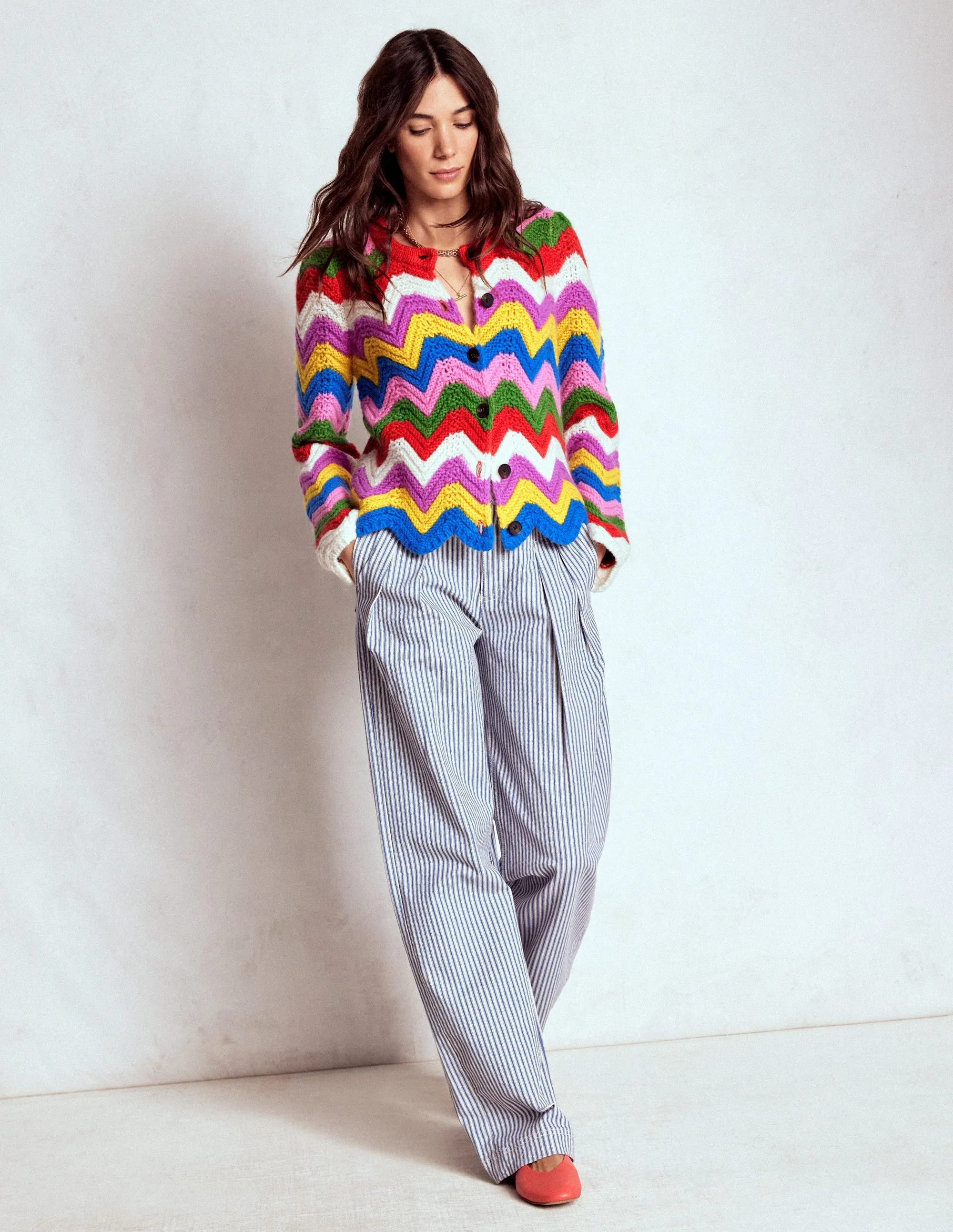 Chunky Chevron Knitted Jacket-Multi, Zig Zag Relax Fit Cashmere Blend