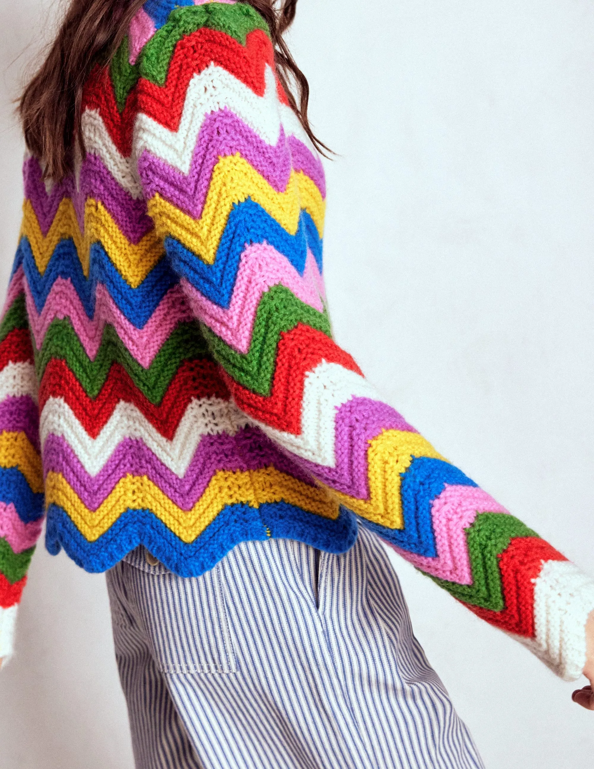 Outdoor Style Chunky Chevron Knitted Jacket-Multi, Zig Zag
