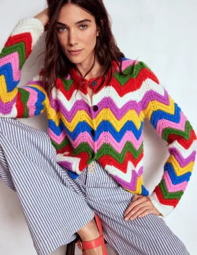 Chunky Chevron Knitted Jacket-Multi, Zig Zag Modern Drape Flexible Edging