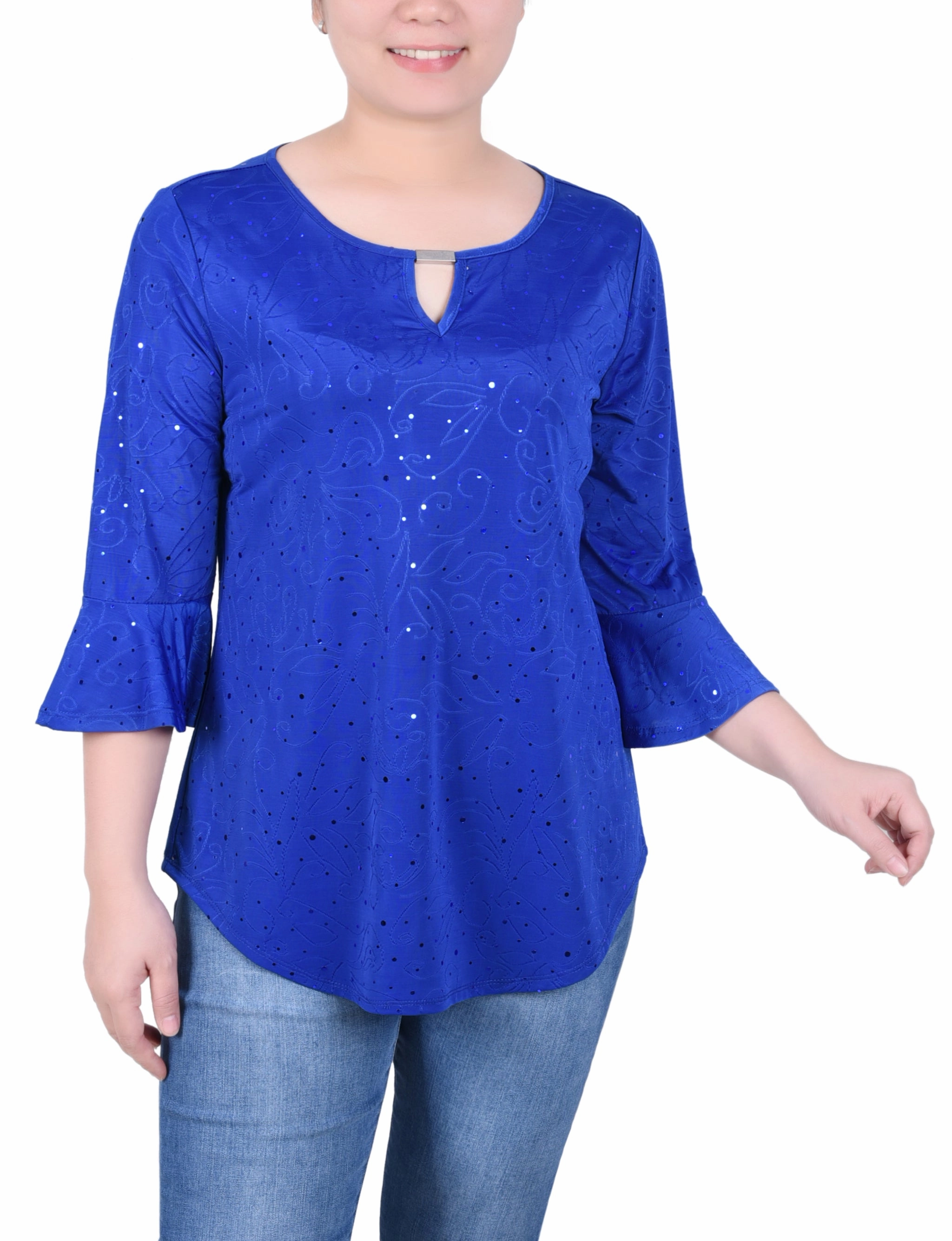 Petite 3/4 Bell Sleeve Top With Hardware SoftLining Modern Design