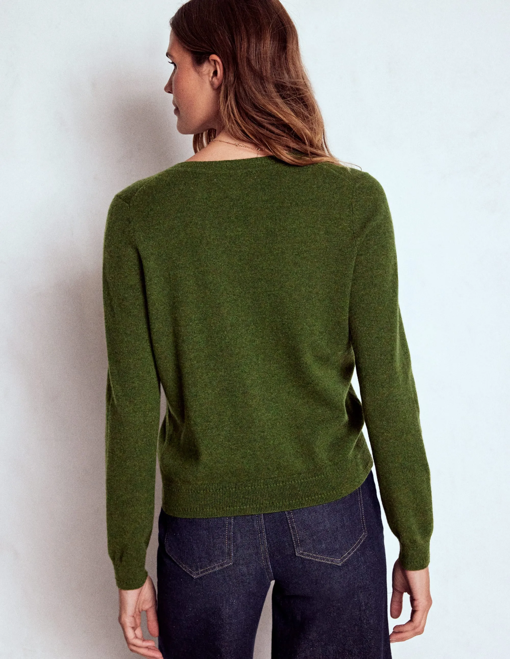 Daily Layer Simple Casual Style Eva Cashmere Crew Cardigan-Leaf Green Melange