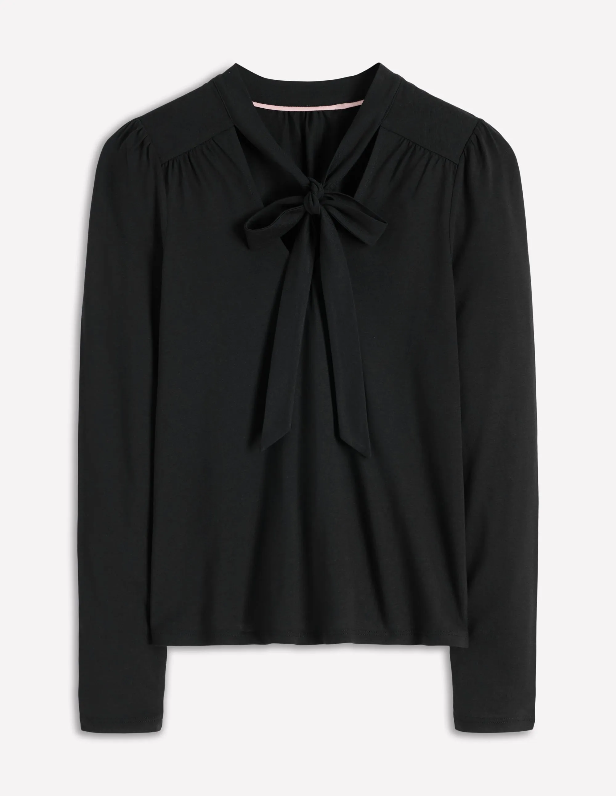 Eco Conscious Dye Process UltraSoftLining Tie Neck Supersoft Top-Black