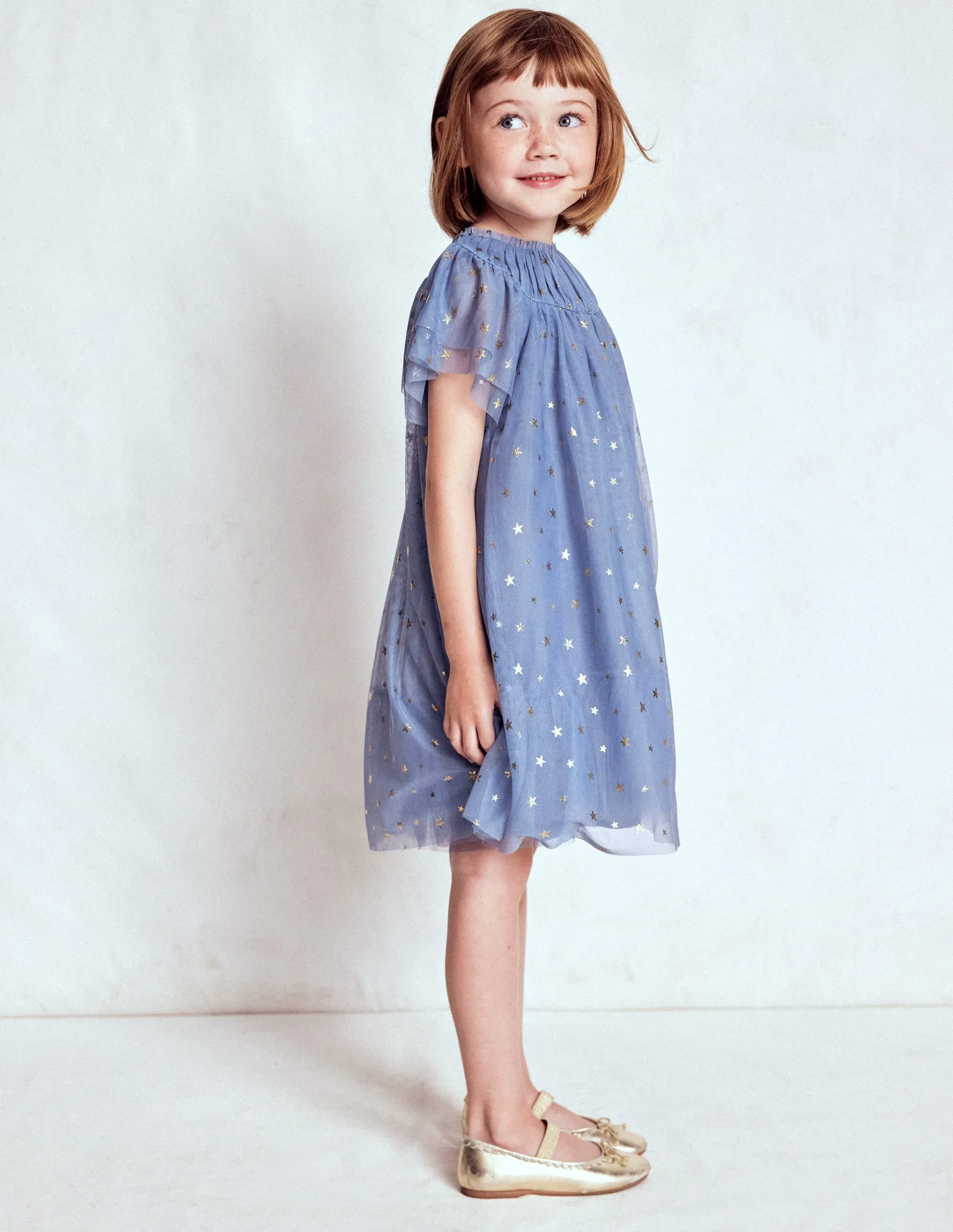Relaxed Look Tiered Tulle Dress-Stormbolt Blue