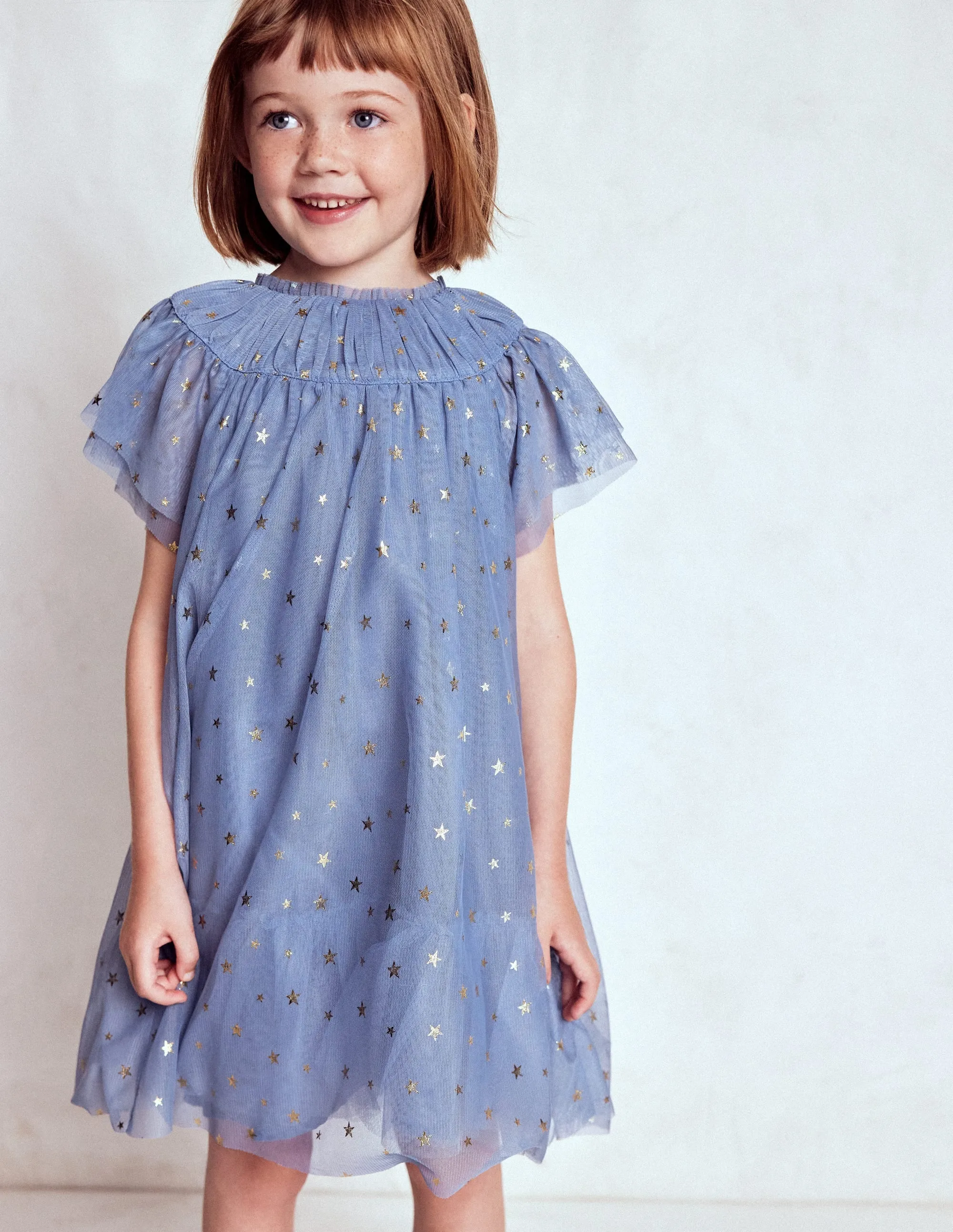 Tiered Tulle Dress-Stormbolt Blue Flower Soft