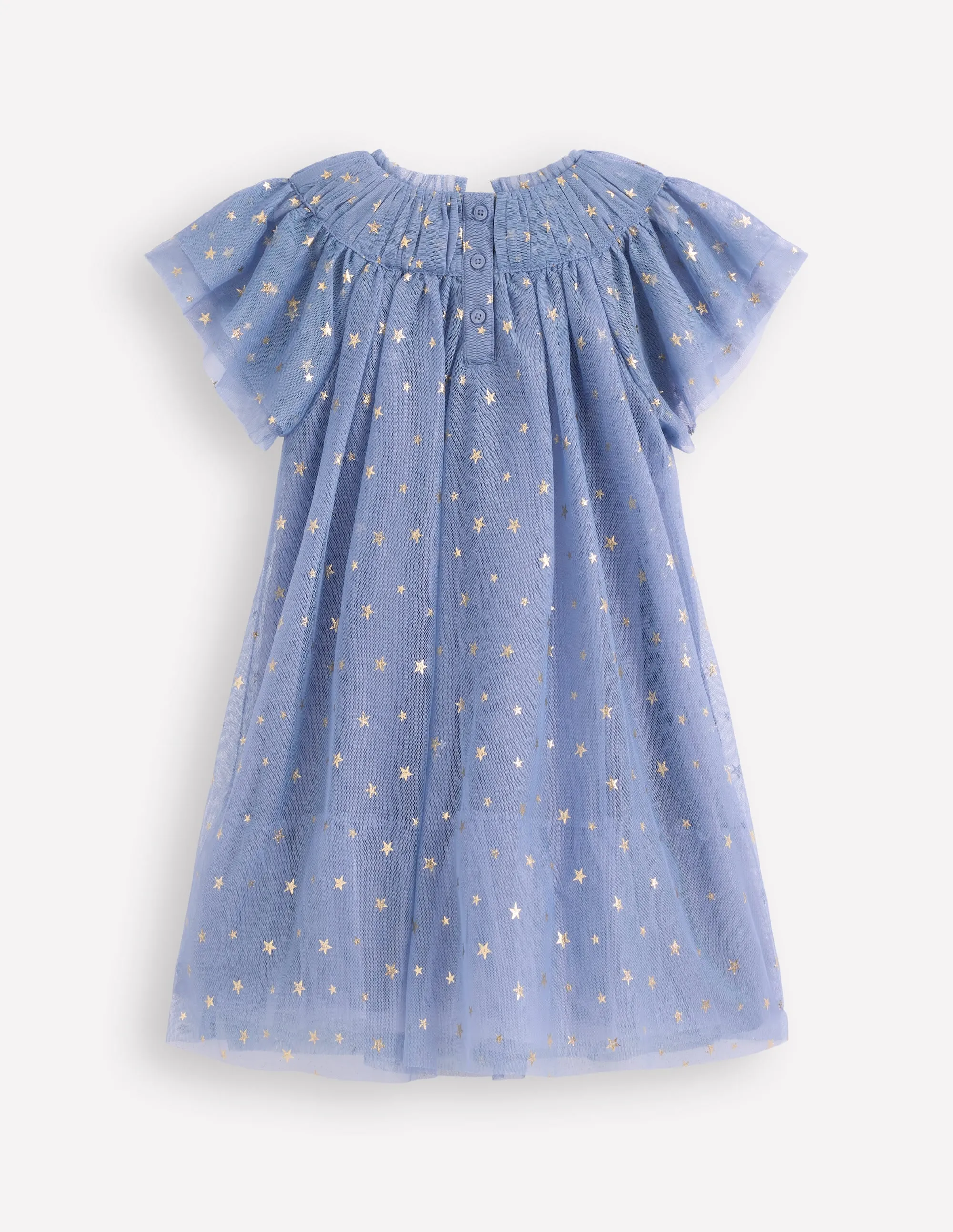 Jewel-Tone Professional Comfort Tiered Tulle Dress-Stormbolt Blue