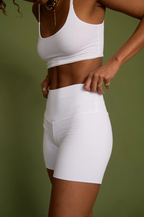 poolside gear Reflective Trim Detail Ribbed Bike Short - White