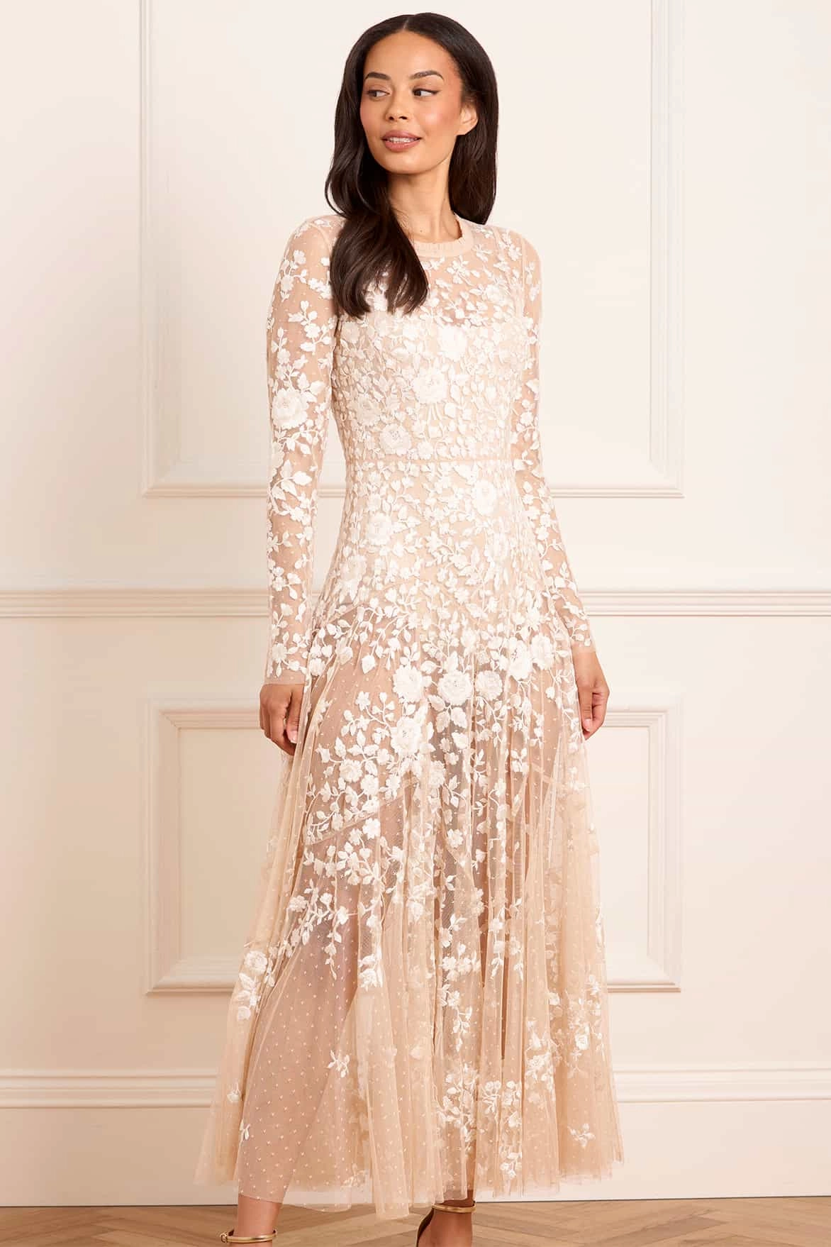 Rosa Sheer Ankle Gown Feminine empire waist dress