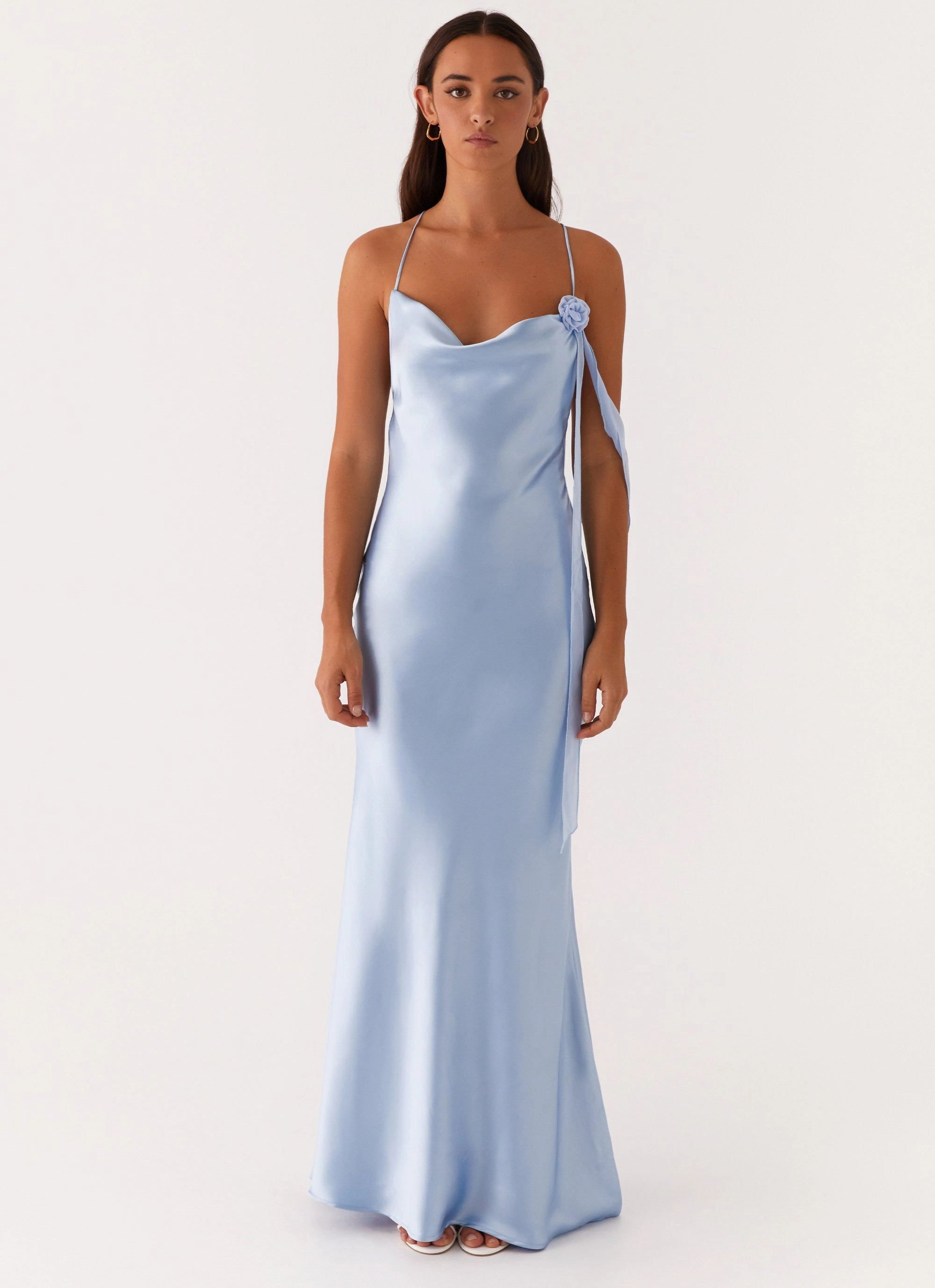 Too Sweet Satin Maxi Dress - Blue