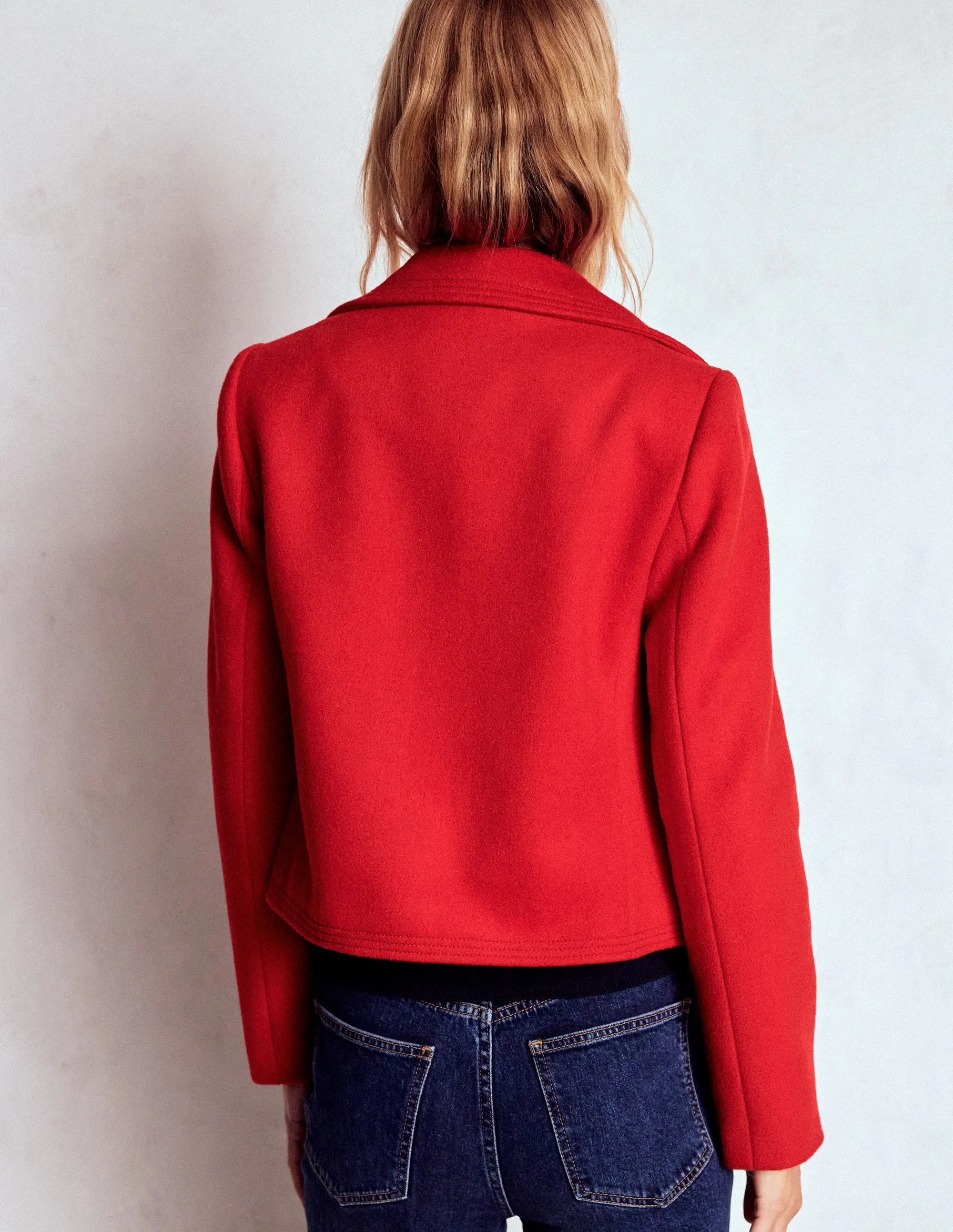 Snow Block Business Attire Topstitch Jacket-Poppy Red