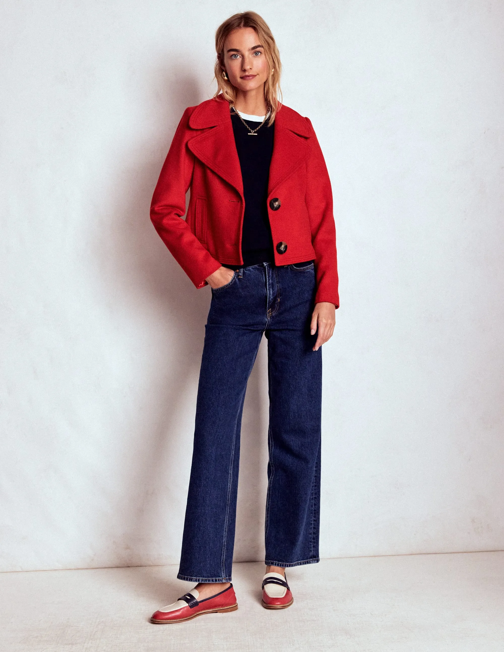 Topstitch Jacket-Poppy Red Stretchable Material