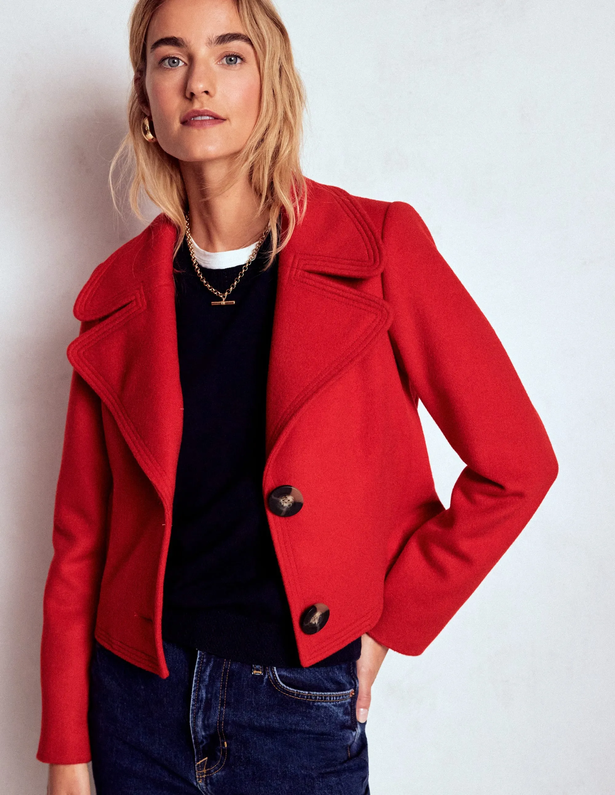 Micro Perforated Panels Topstitch Jacket-Poppy Red