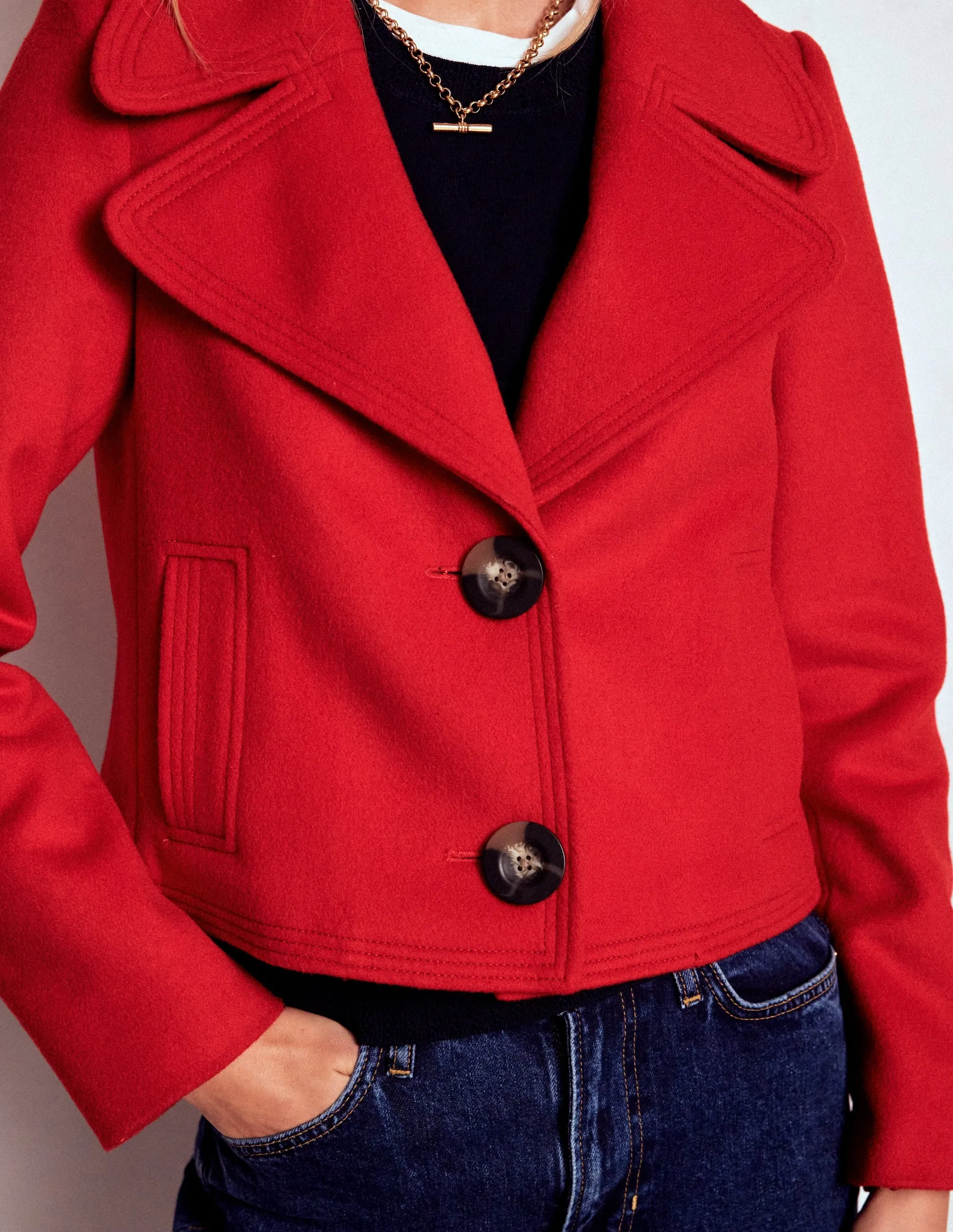 Topstitch Jacket-Poppy Red Flexible Comfort