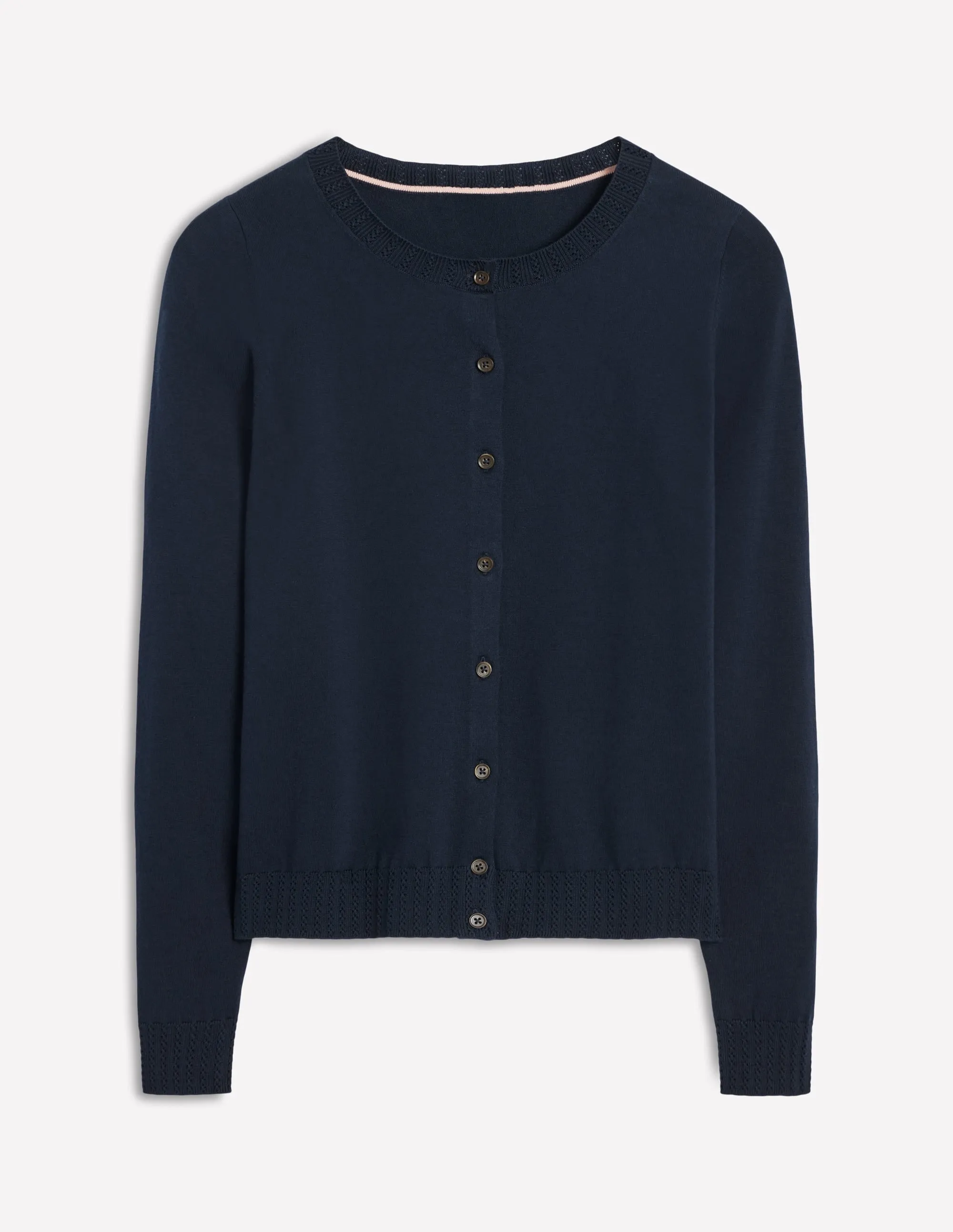 Moisture Management Emilia Cotton Crew Cardigan-Navy