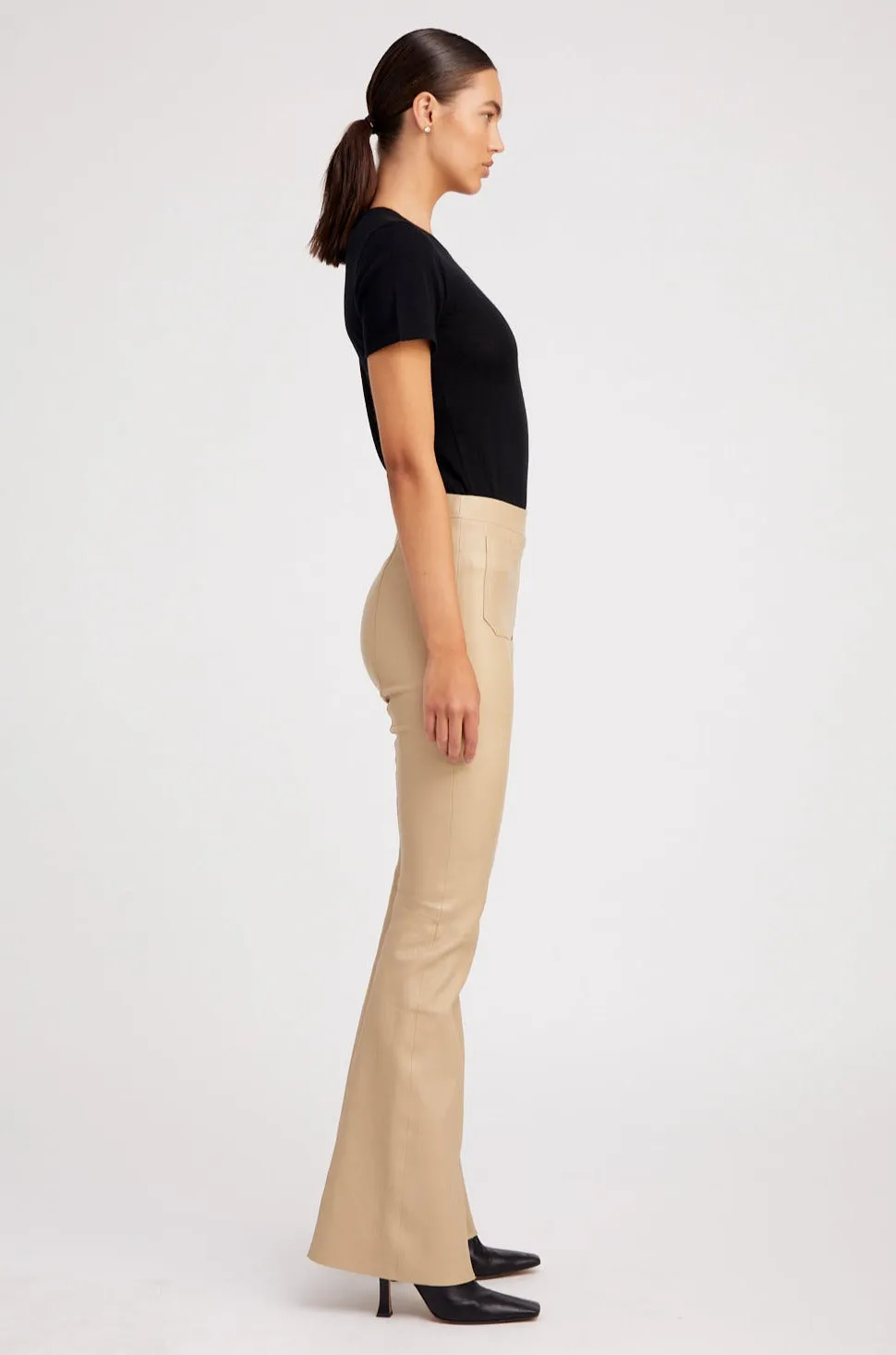 Travertine Leather Patch Pocket Super Flare Pants Relaxed Fit