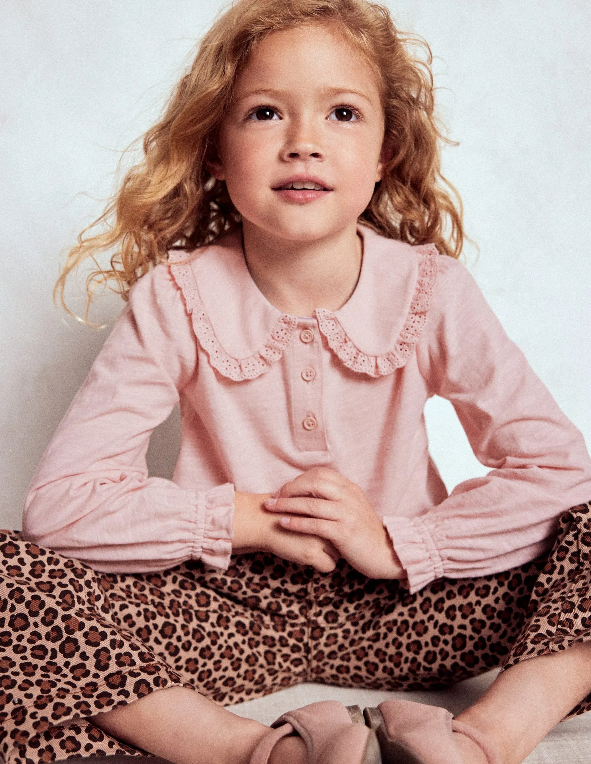 UltraLightweight Comfy All-Day Collared Slub Top-Chalk Pink