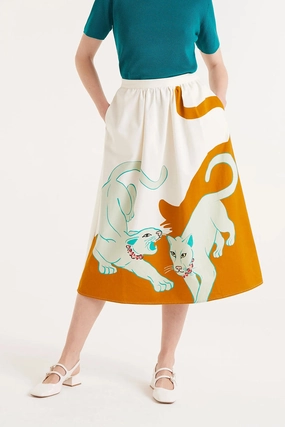 All Day light colors Cotton Midi Skirt in Jungle Print
