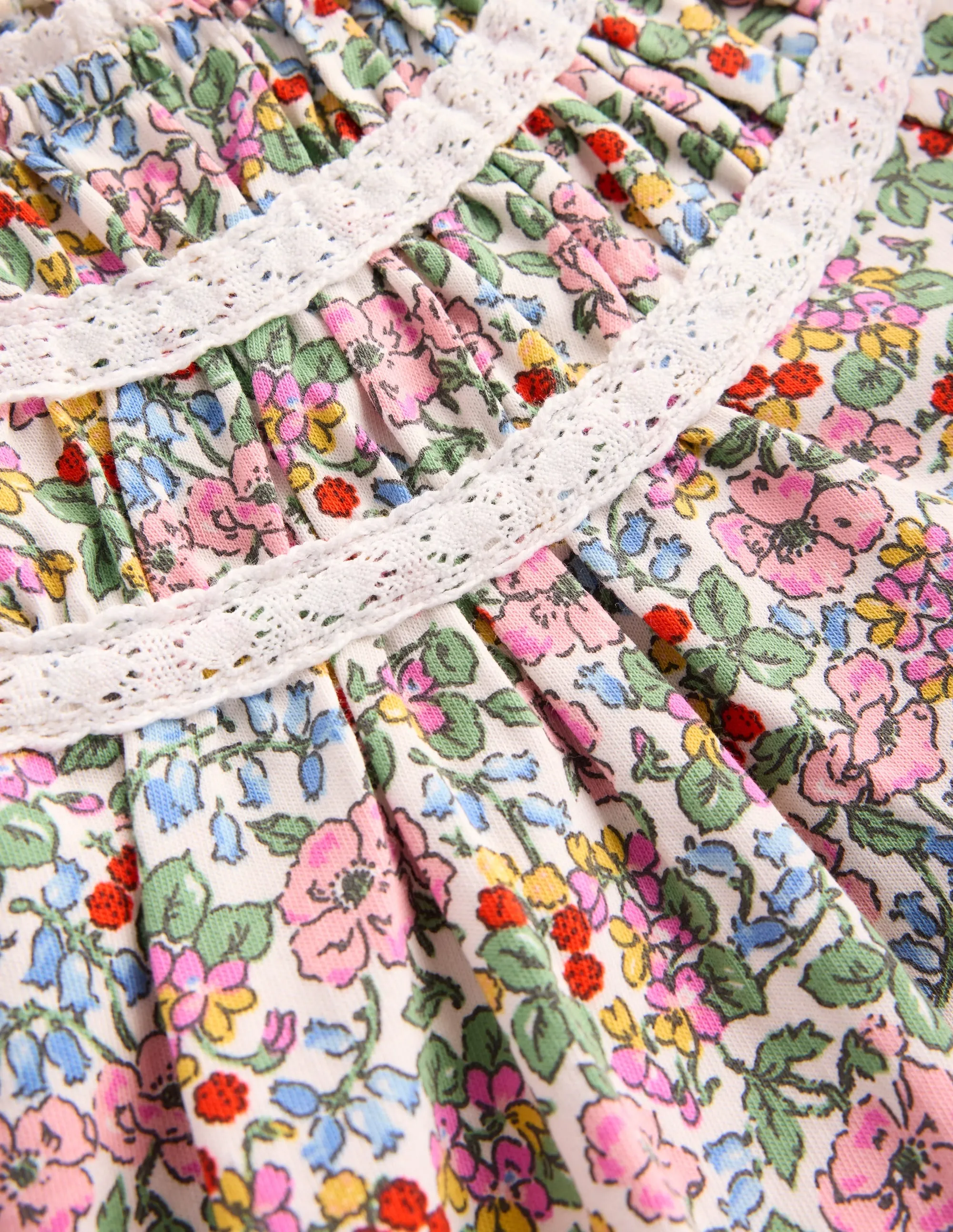 Pretty Lace Trim Jersey Dress-Soft Ivory Berry Floral Smooth Mood