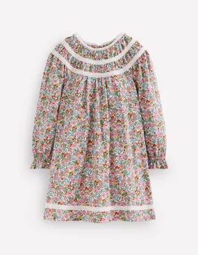 Pretty Lace Trim Jersey Dress-Soft Ivory Berry Floral All-Occasion Look