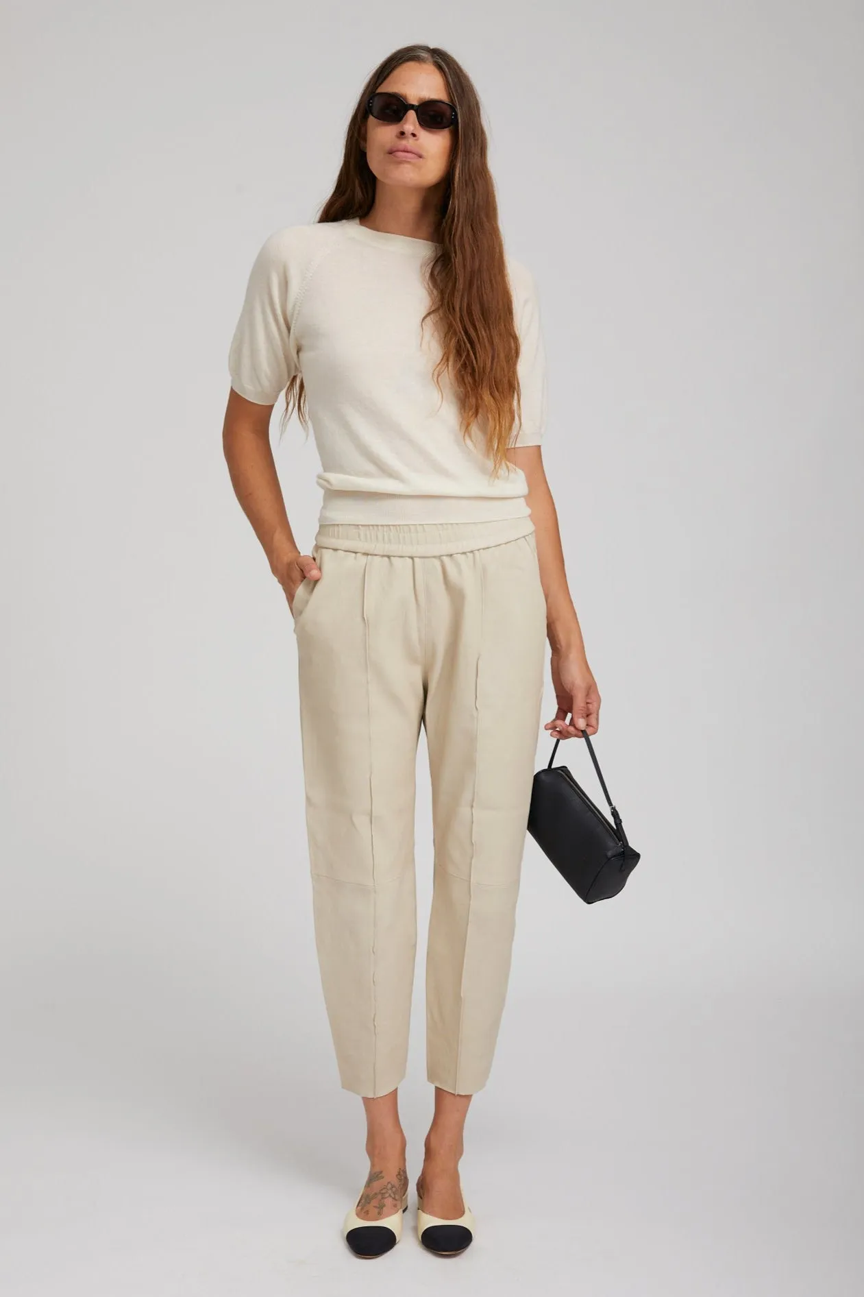 Off White Leather Joggers Comfort-First Slimline Fit