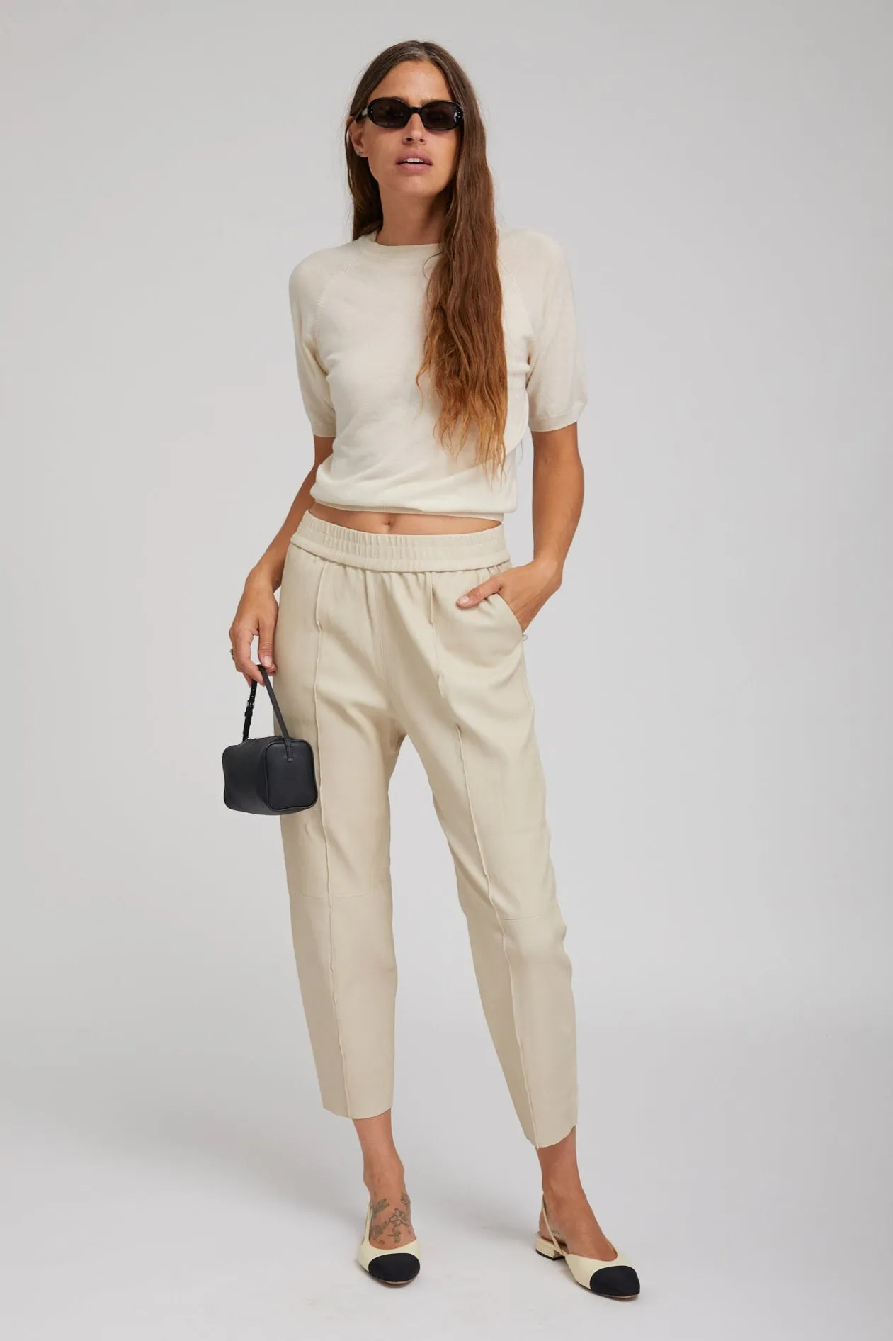 Flattering Shape Anti Pilling Textile Off White Leather Joggers