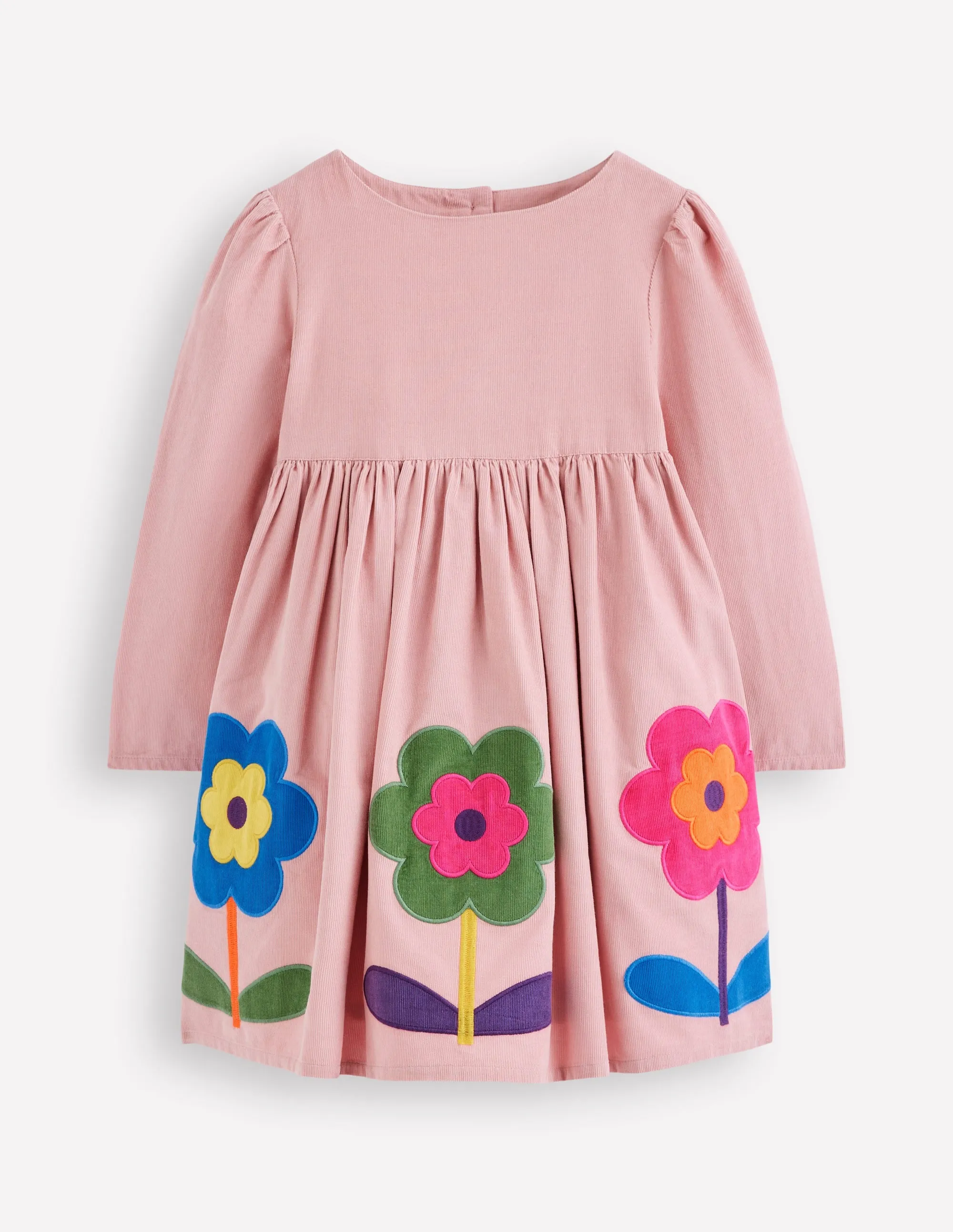 Flattering Look Corduroy Appliqu Dress-Almond Pink Flower