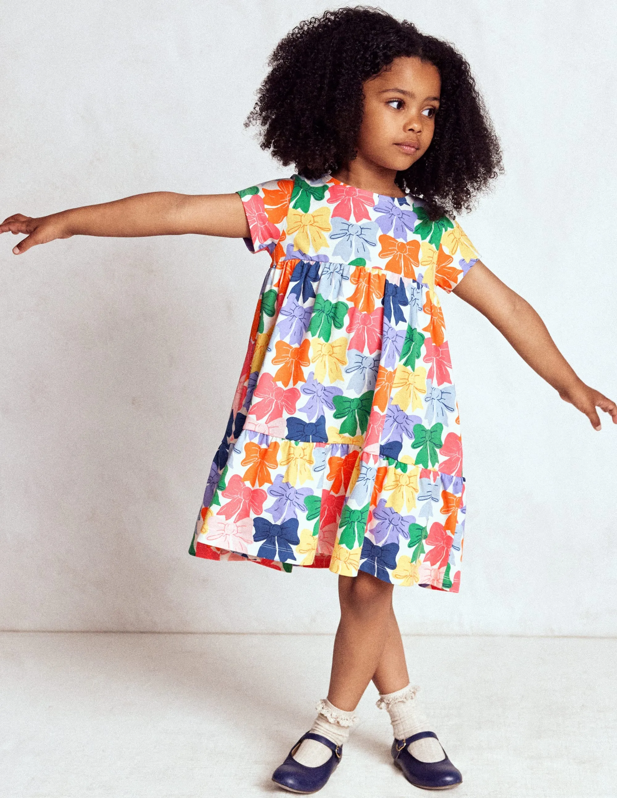 Minimal Touch Euro Ease Ariel Twirly Jersey Dress-Multi Rainbow Bows