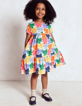 Ariel Twirly Jersey Dress-Multi Rainbow Bows Soft Cut Skin Touch