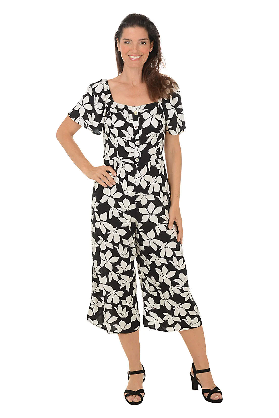 Event Safe Black Floral Square Neck Jumpsuit