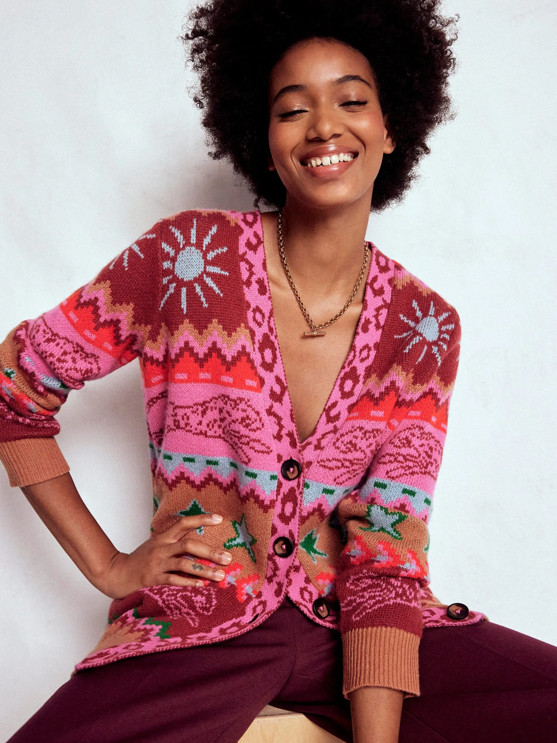 Minimal Trend Quinn Boyfriend Cardigan-Camel, Cheetahs