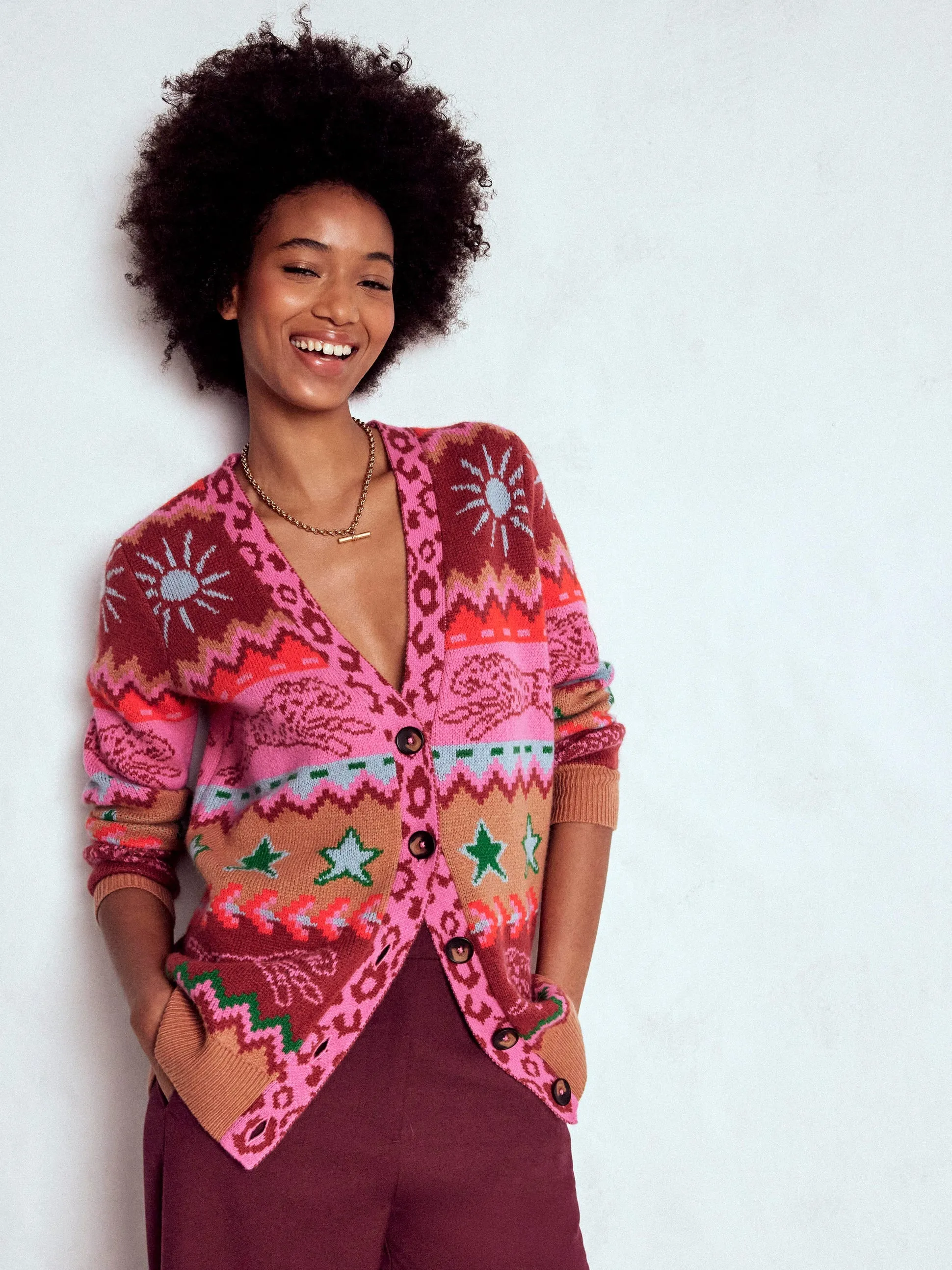 Quinn Boyfriend Cardigan-Camel, Cheetahs Layered Ventilation Design Circular Knit Pattern