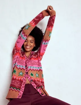 Anti Pilling Finish Quinn Boyfriend Cardigan-Camel, Cheetahs