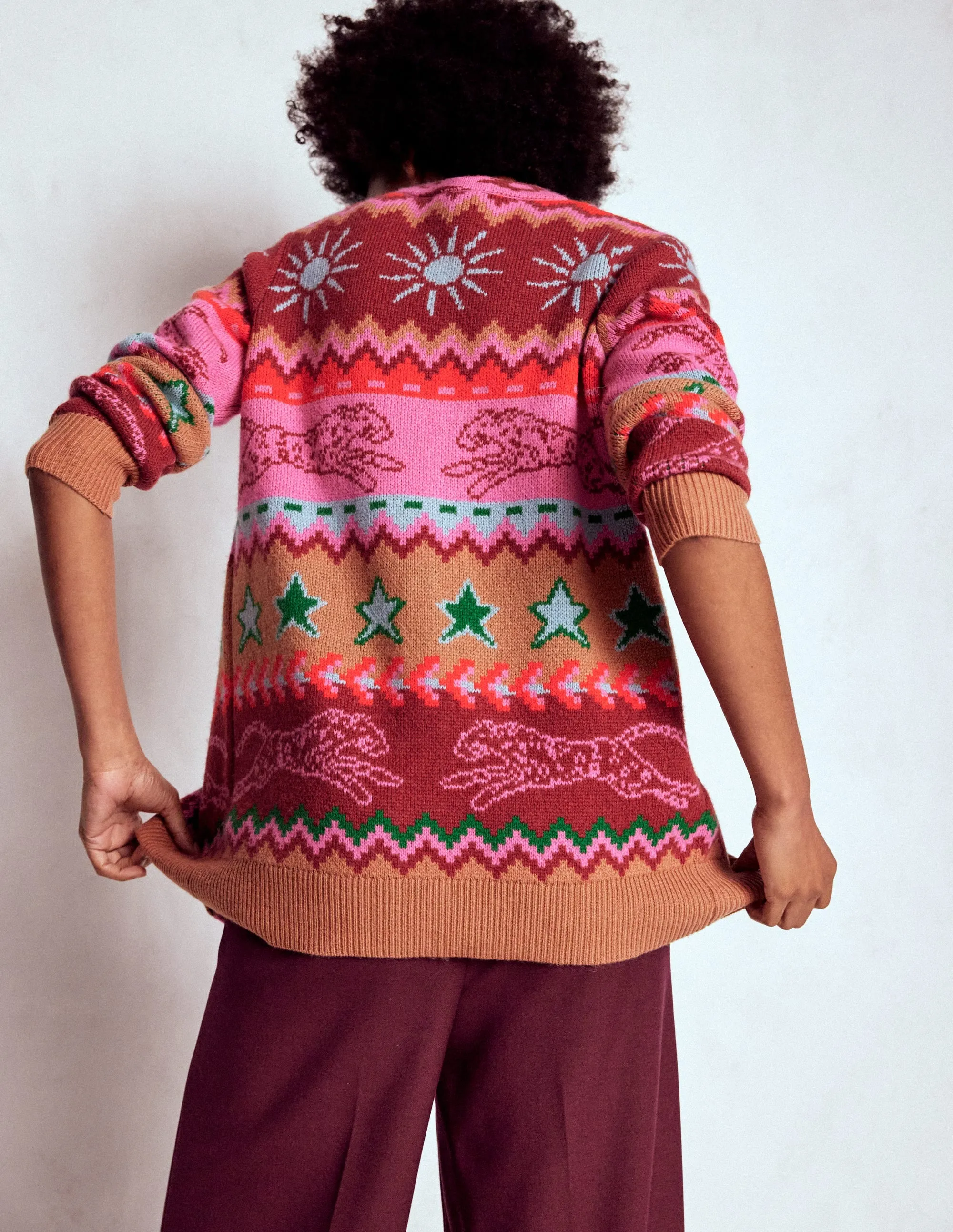 Quinn Boyfriend Cardigan-Camel, Cheetahs FineGauge Knit