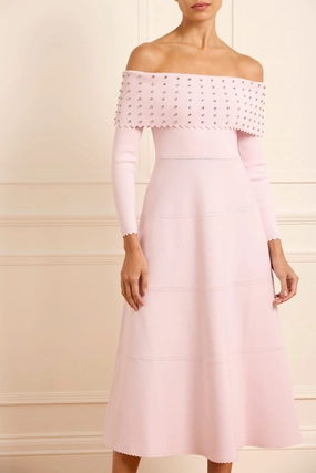 Embellished Bardot Knit Gown Versatile Fit Smart Casual