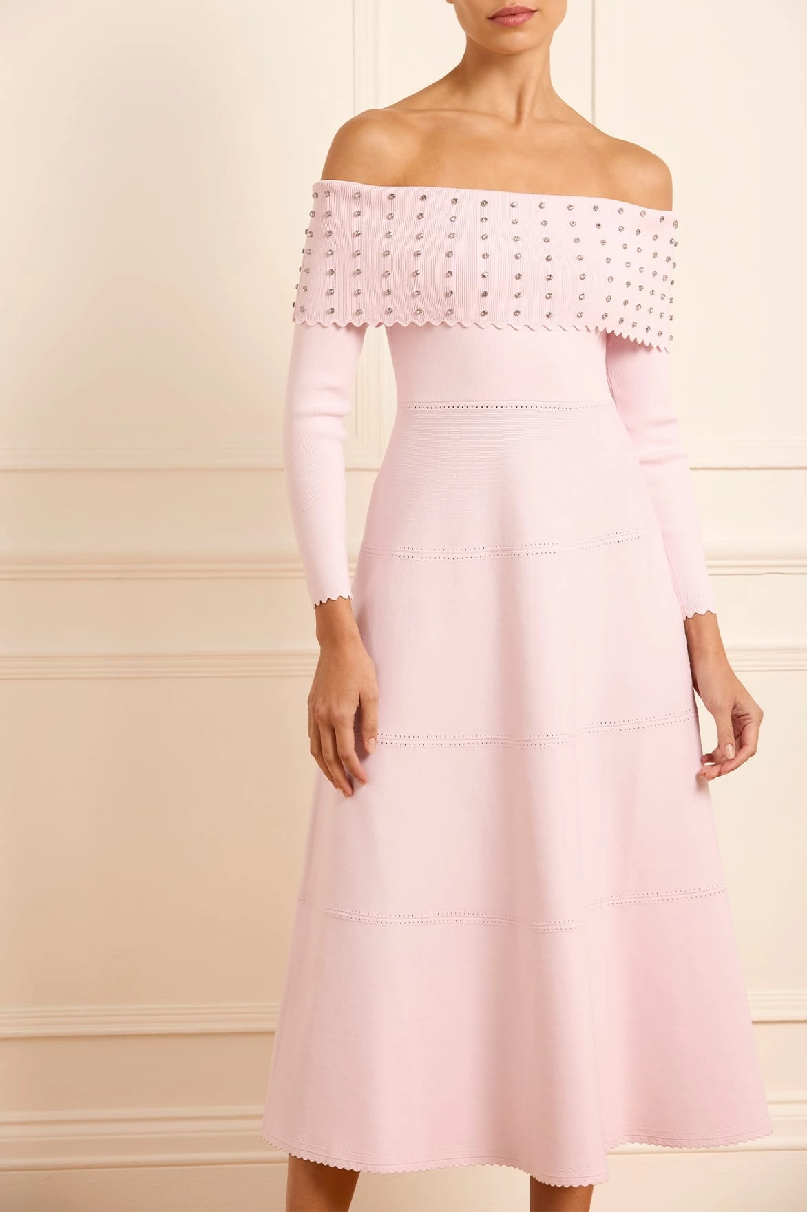 Embellished Bardot Knit Gown Versatile Fit Smart Casual