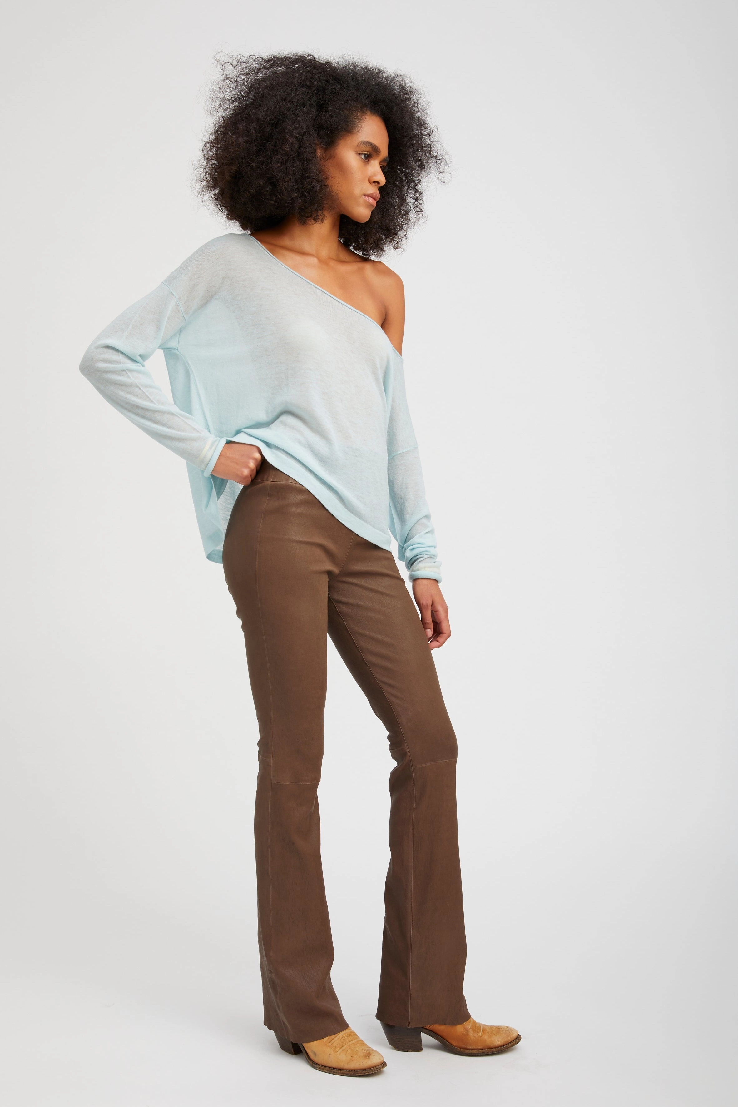 Truffle Leather Micro Flare Daily Routine Rib Knit