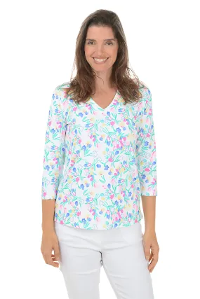 Four Way Stretch Tulip Bouquet UPF50  V-Neck Top