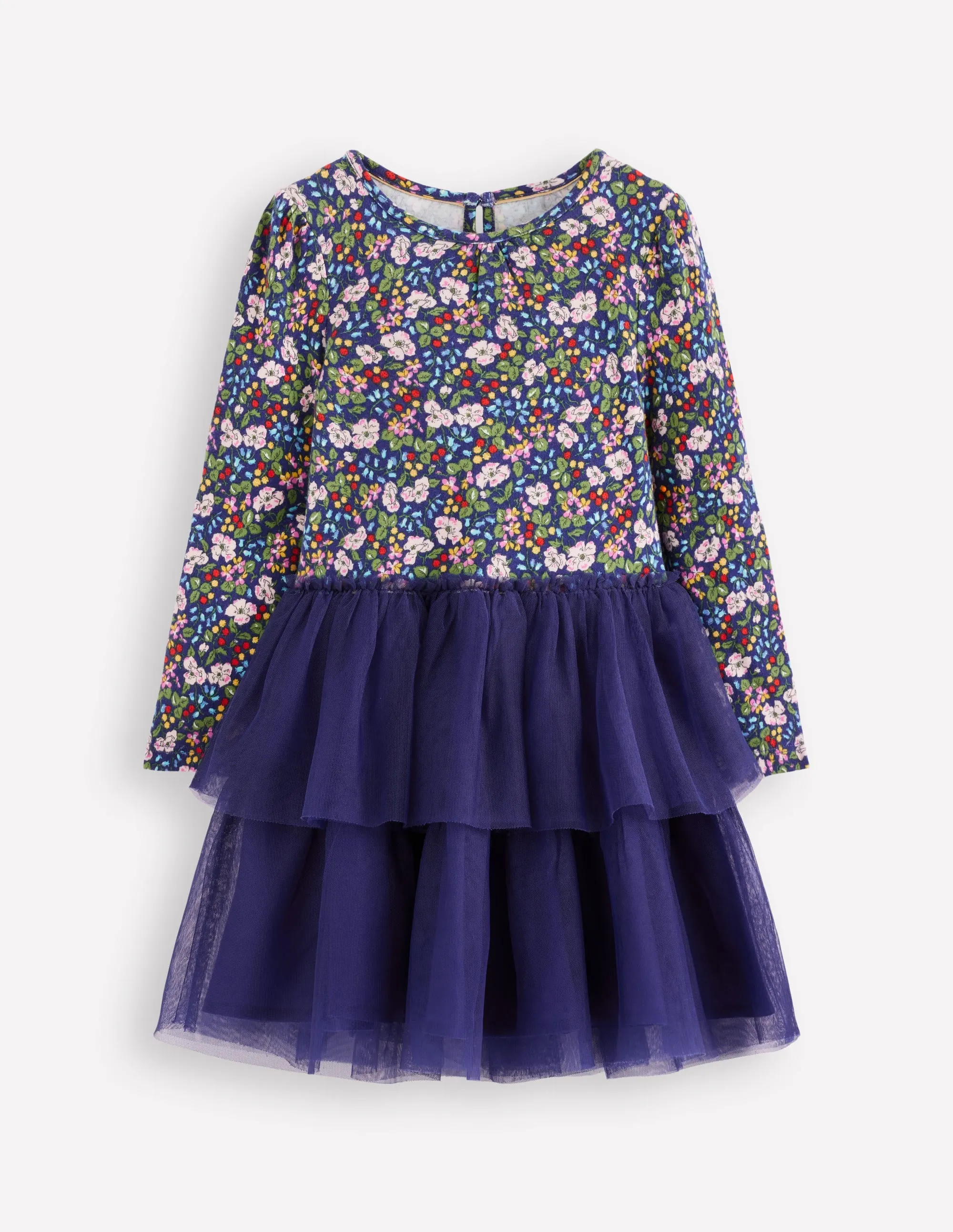Tulle Mix Dress-Starboard Blue Berry Floral Flower Grace