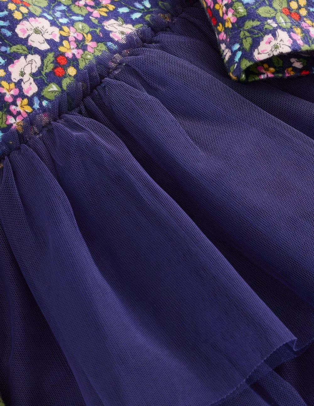 Tulle Mix Dress-Starboard Blue Berry Floral Comfort Look Fall Ready