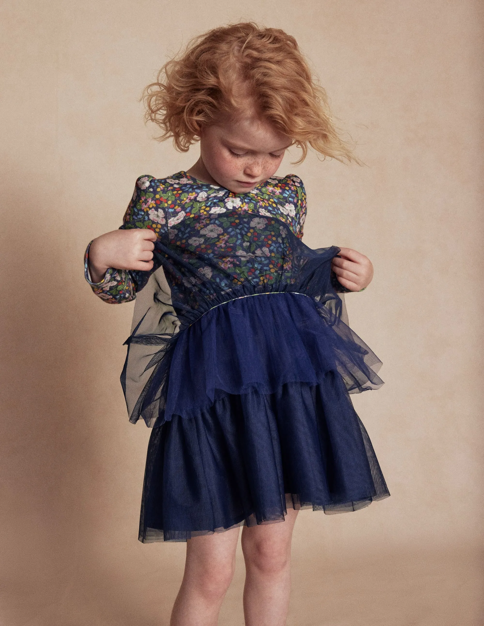 Wrap style Tulle Mix Dress-Starboard Blue Berry Floral