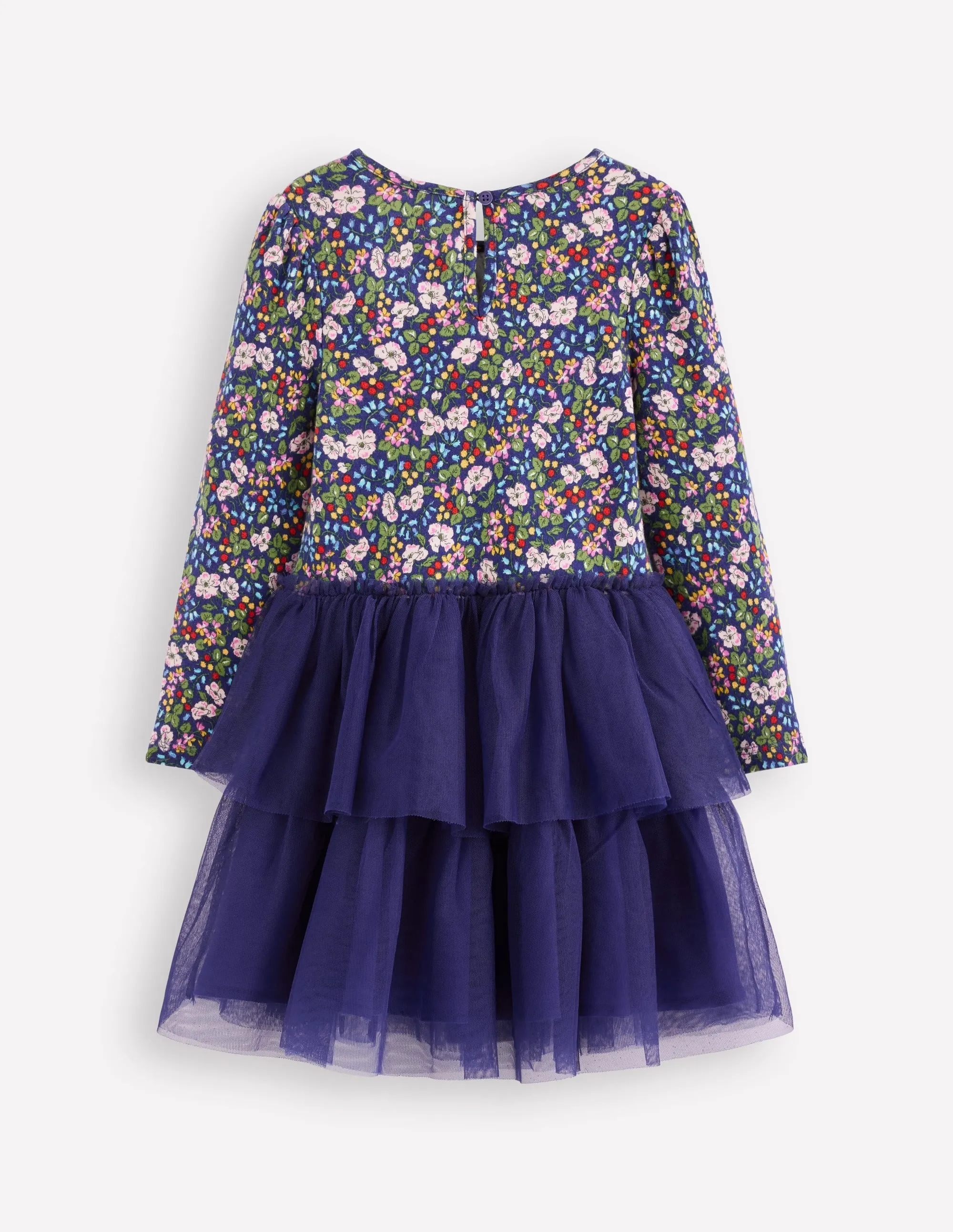 Daily Comfort Classic Touch Tulle Mix Dress-Starboard Blue Berry Floral