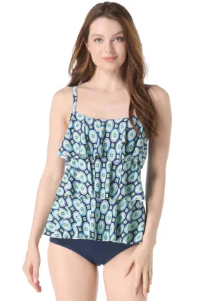 Retro Geo Ruffle Tankini Top Anti Bacterial Layer