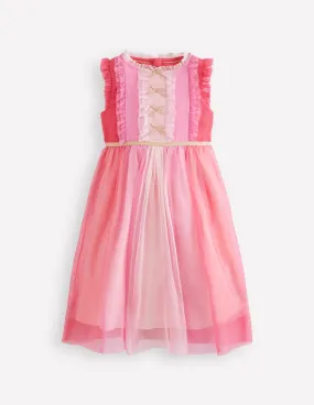 Chill Vibes Panelled Frill Tulle Dress-Multi Colourblock