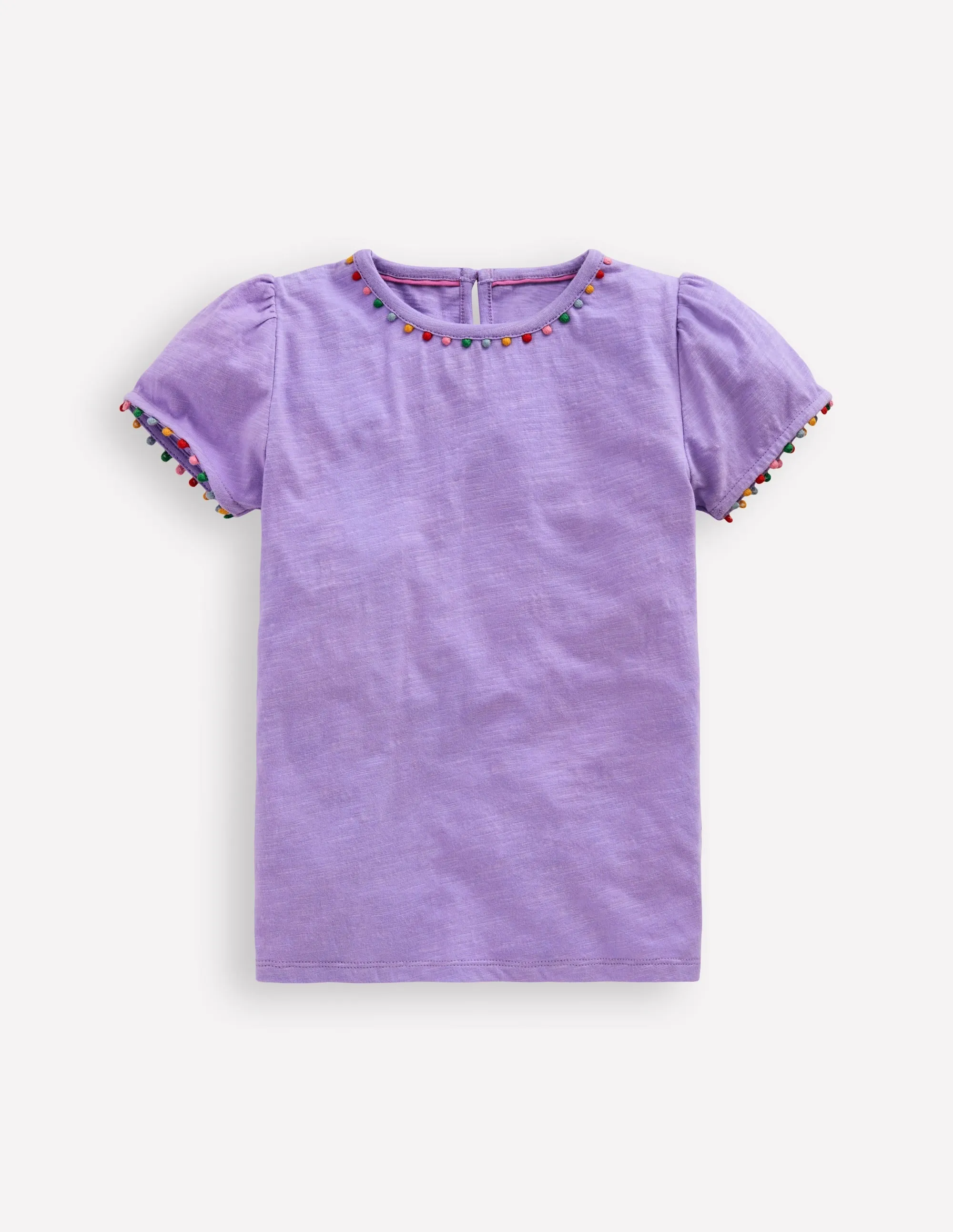 Ali Puff Sleeve Pom T-Shirt-Lavender Purple Comfy Wardrobe