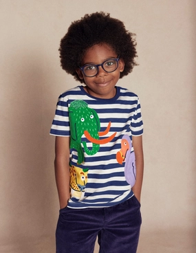 Short Sleeve Appliqu T-shirt-Prehistoric Animals Applique Modern Polo Water Repellent Finish