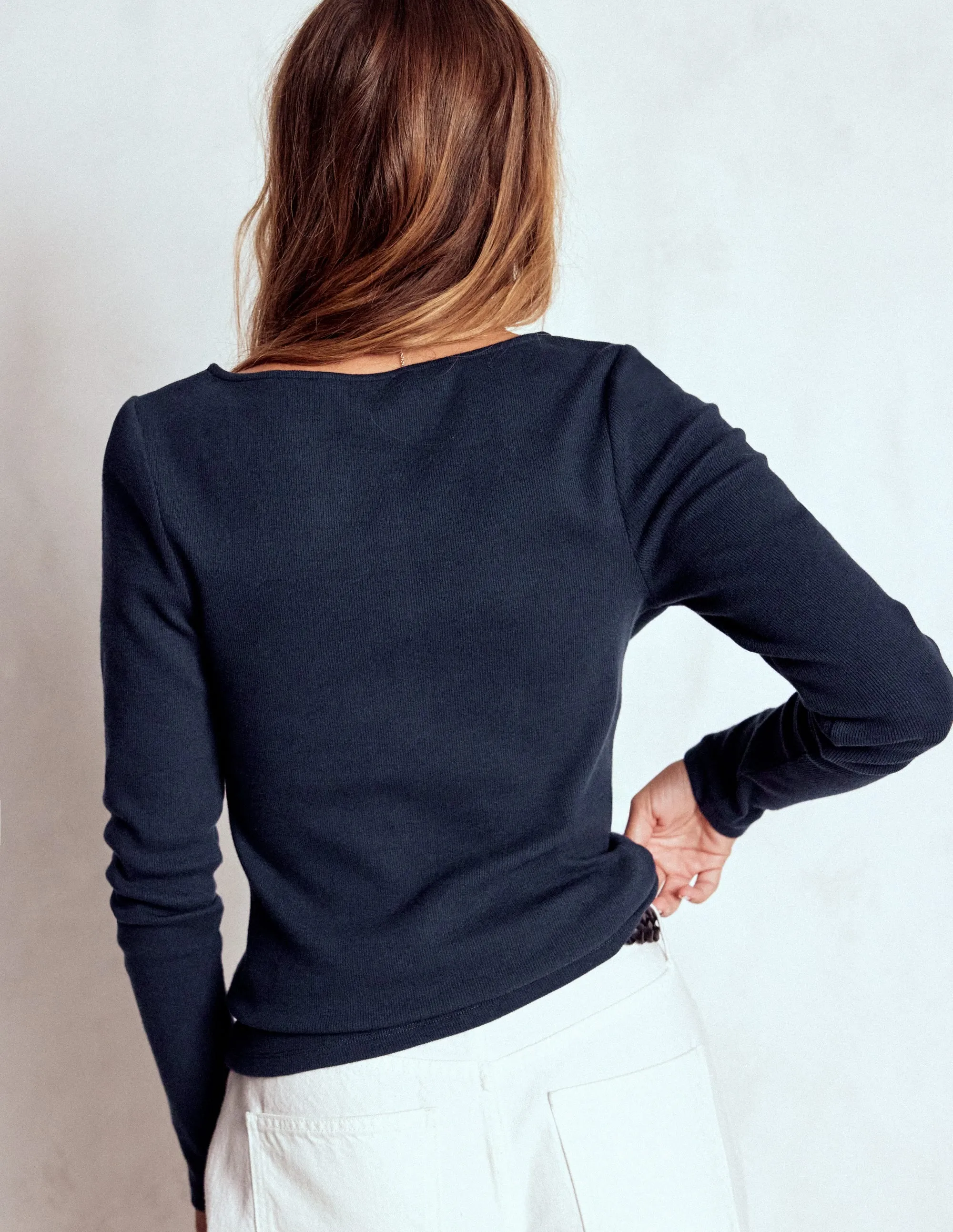 Odor Resistant Coating Rib Henley-Navy