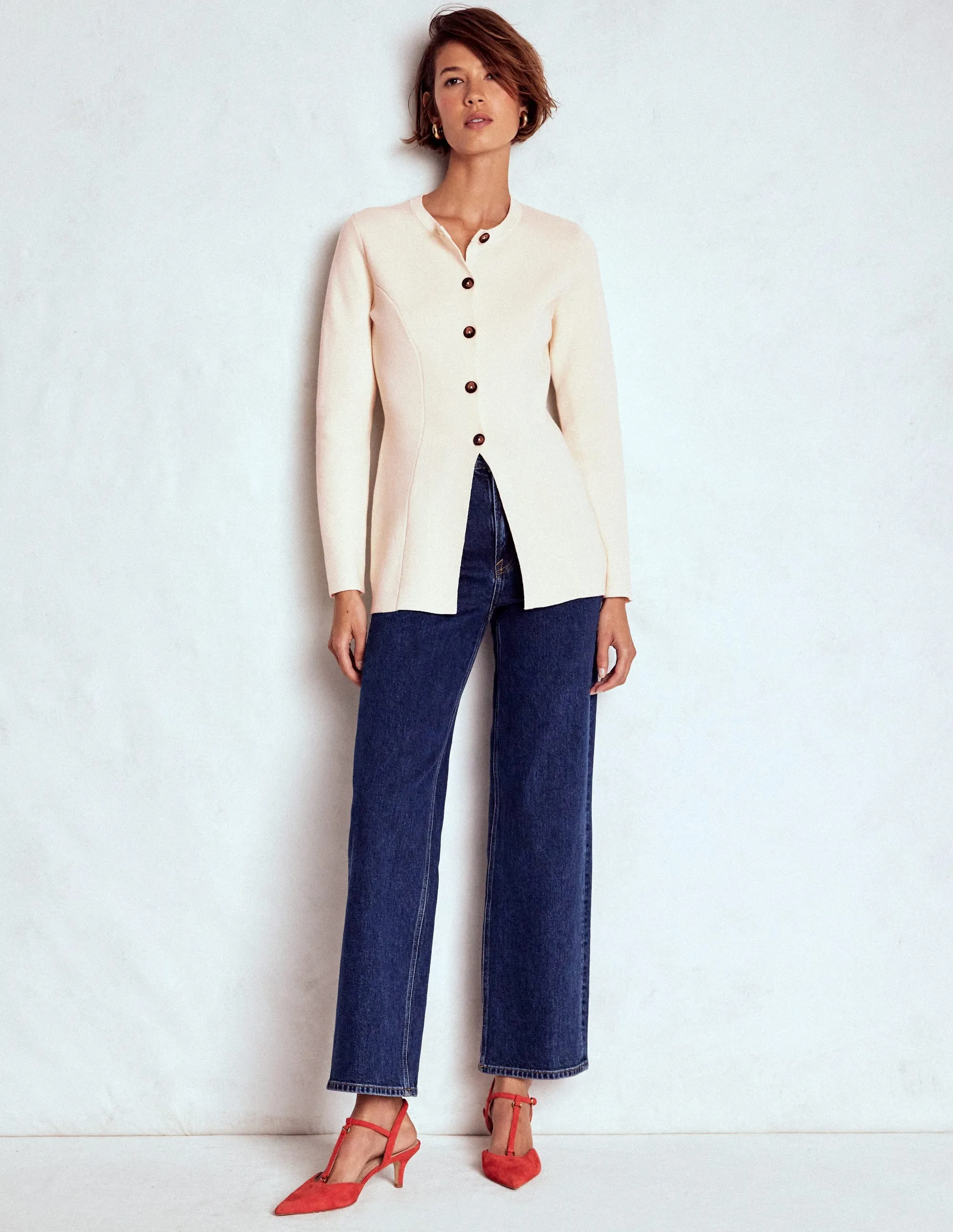 Fresh Style Joanna Fitted Knitted Jacket-Warm Ivory