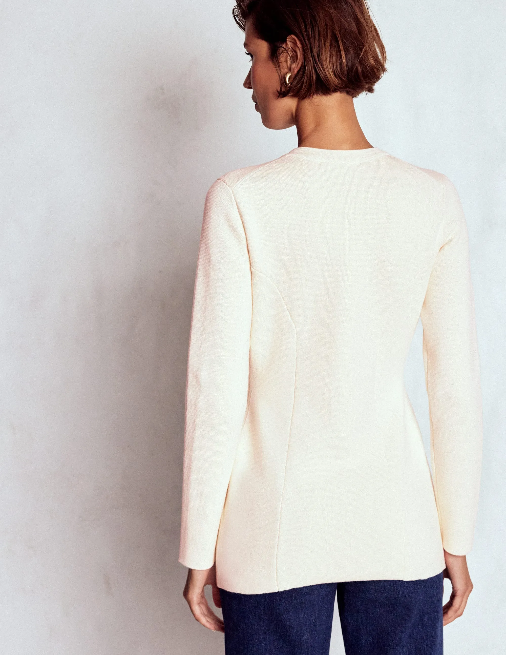 Joanna Fitted Knitted Jacket-Warm Ivory WrinkleResistant Finish